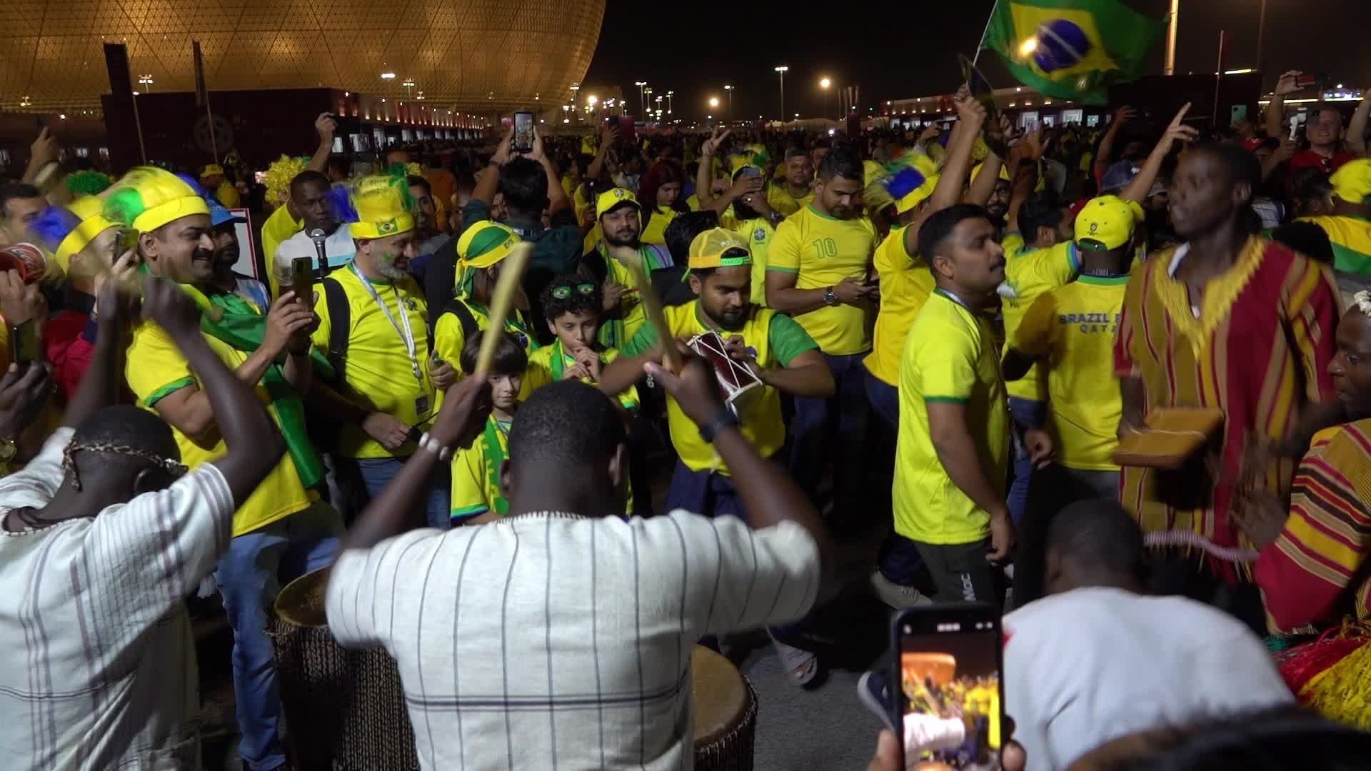 Fans arrive at Lusail Stadium For The FIFA World Cup Match Between Brazil v Serbia