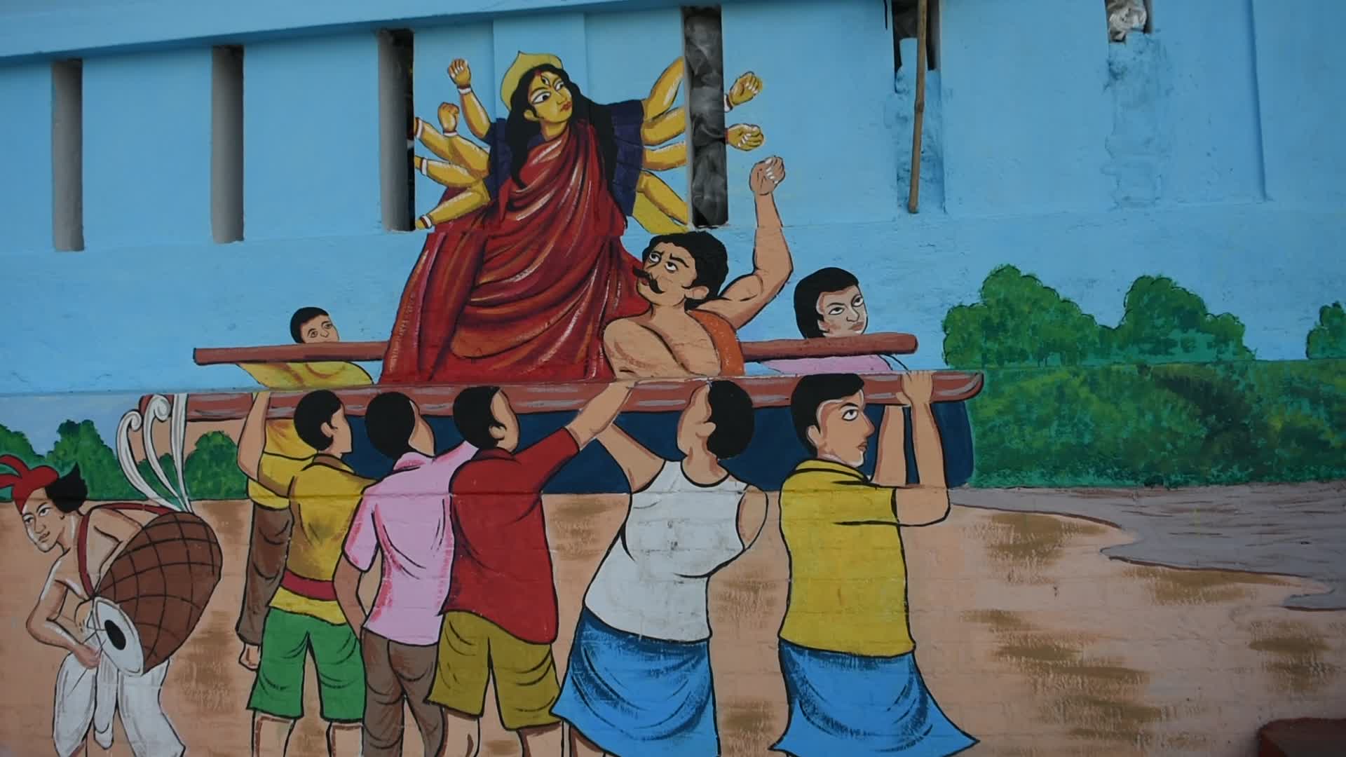Durga Puja Graffiti wall art in Kolkata.