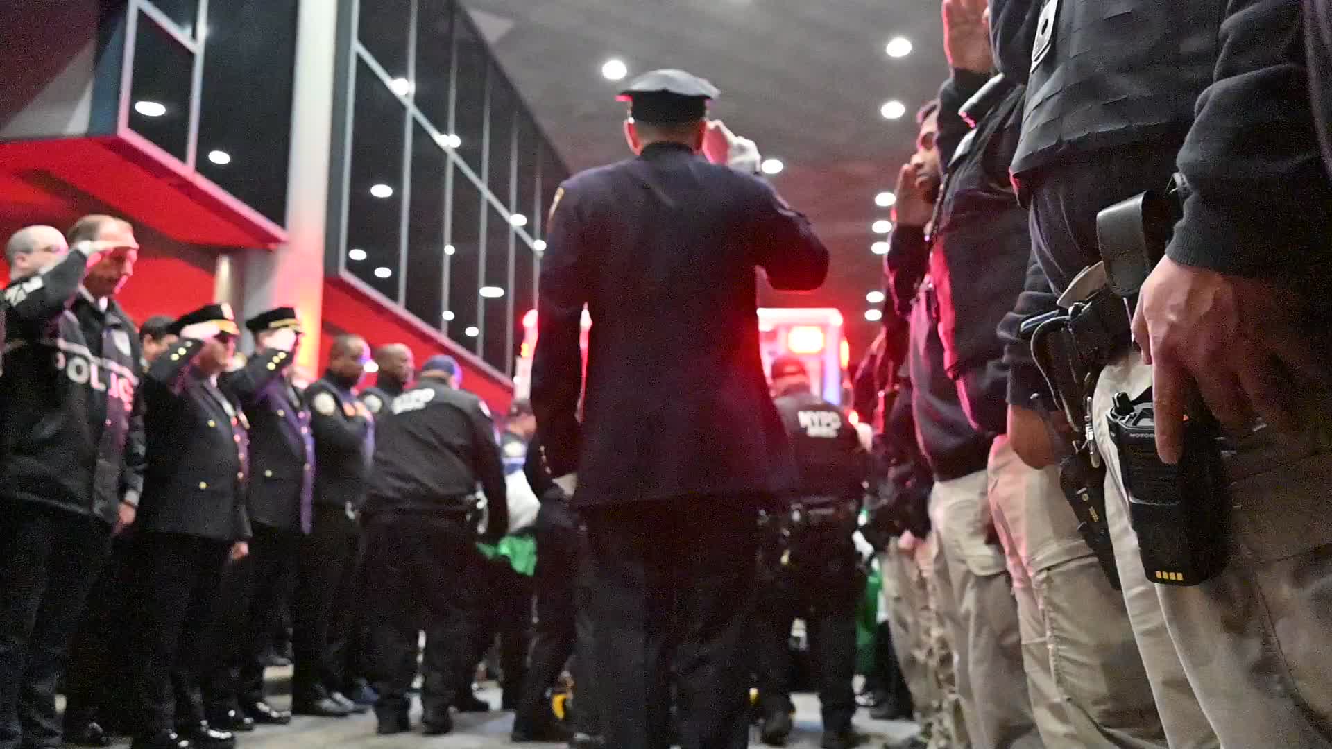 Dignified Transfer Of NYPD Officer Jonathan Diller At Jamaica Hospital In Queens New York