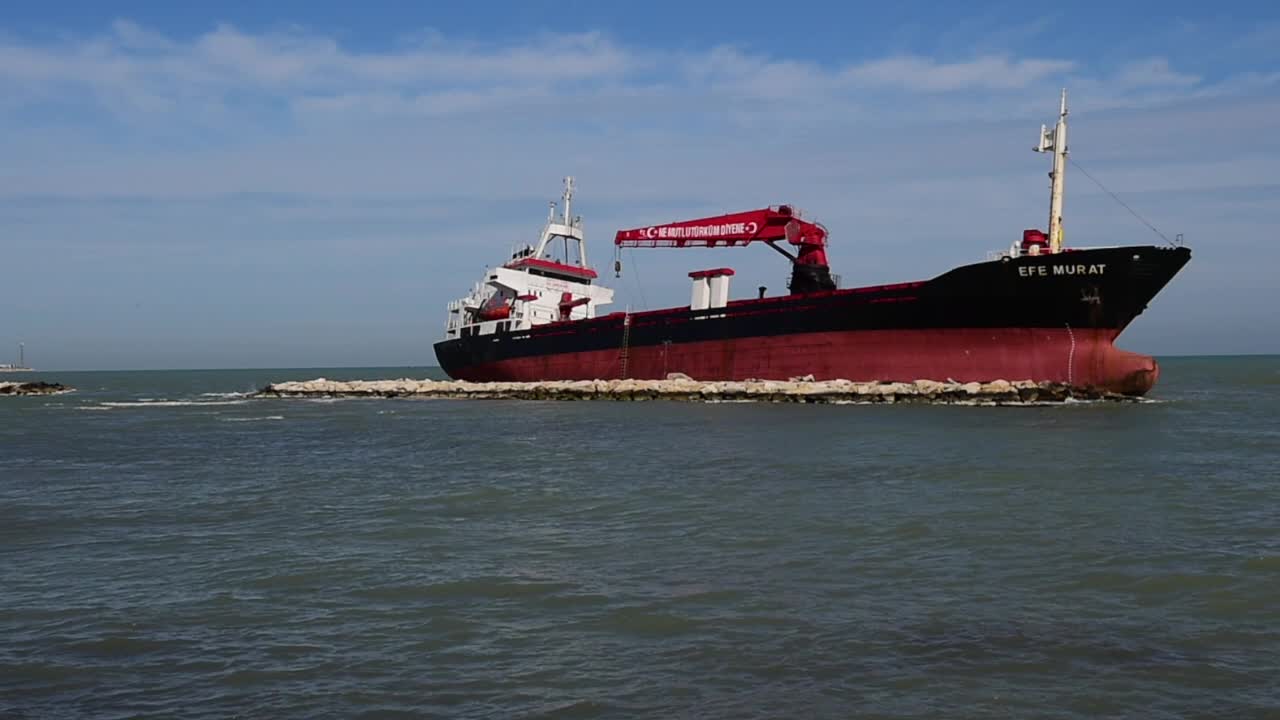 Turkish Cargo Ship Beached By Storm At Bari