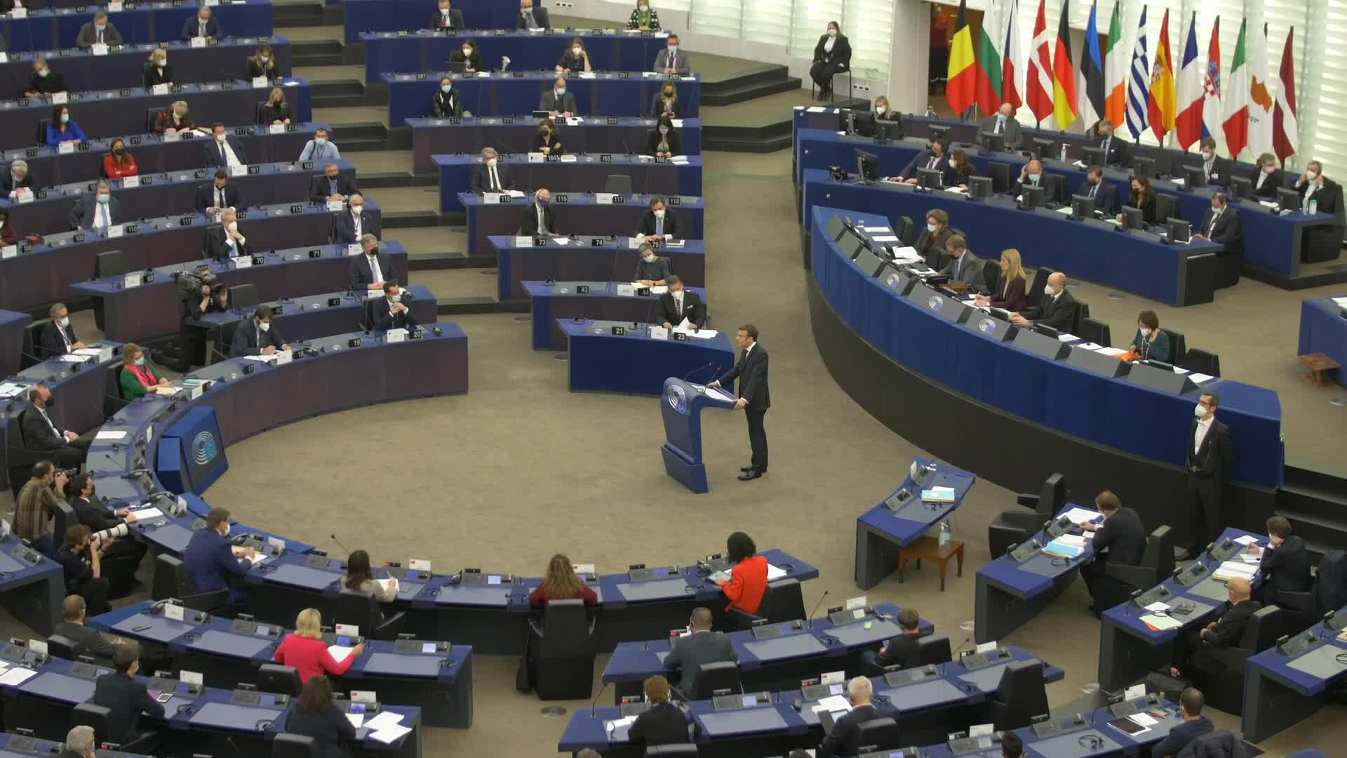 Emmanuel Macron at the European Parliament in Strasbourg