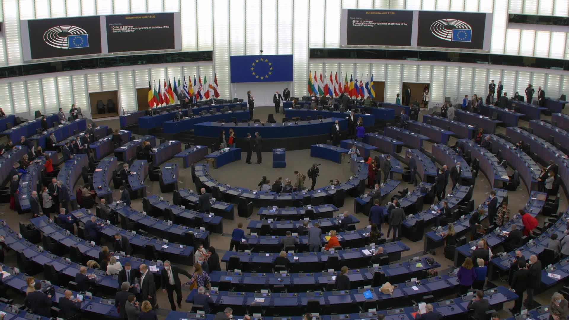 Emmanuel Macron at the European Parliament in Strasbourg