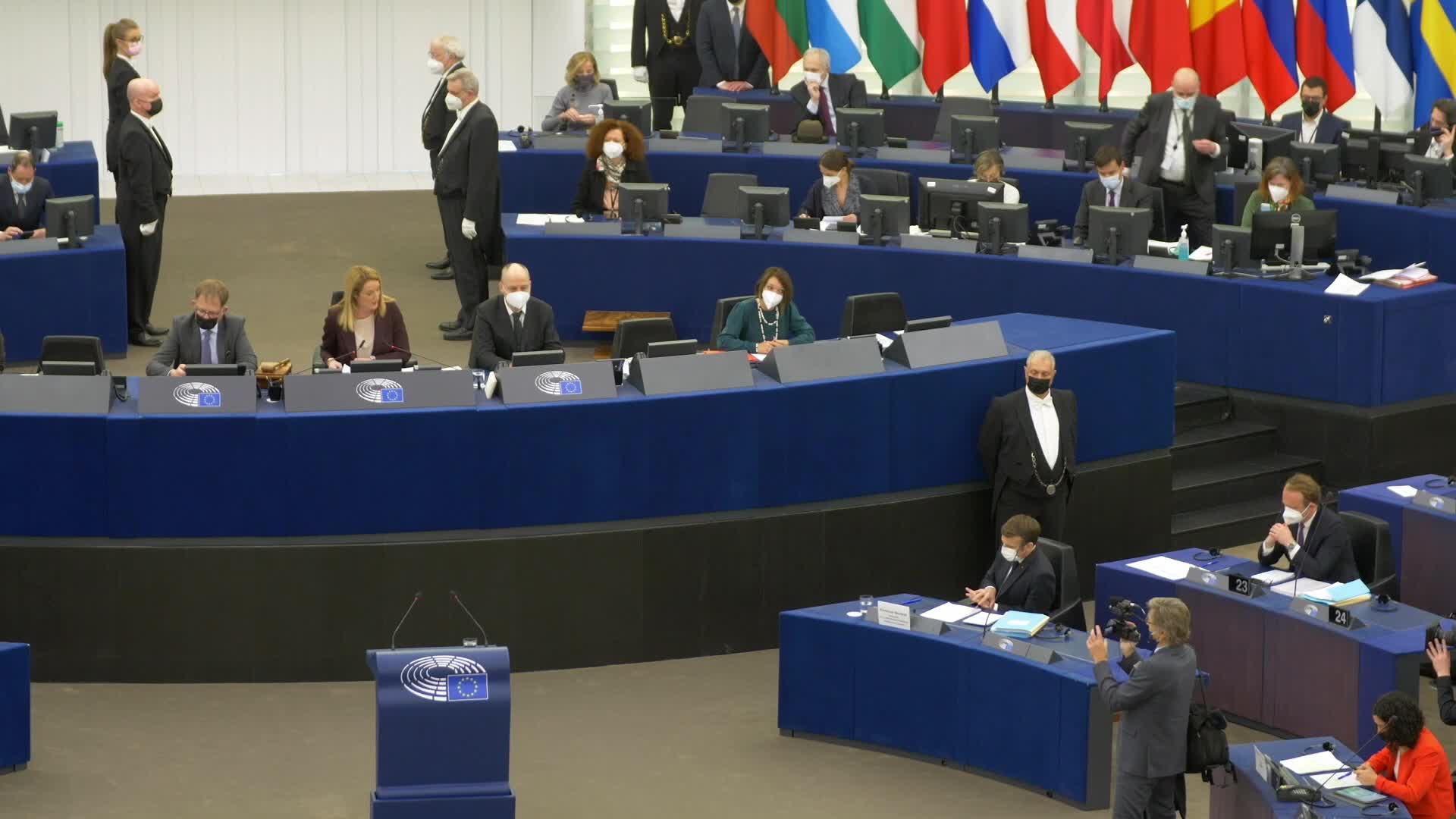 Emmanuel Macron at the European Parliament in Strasbourg