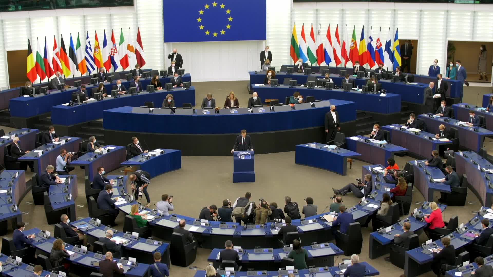 Emmanuel Macron at the European Parliament in Strasbourg