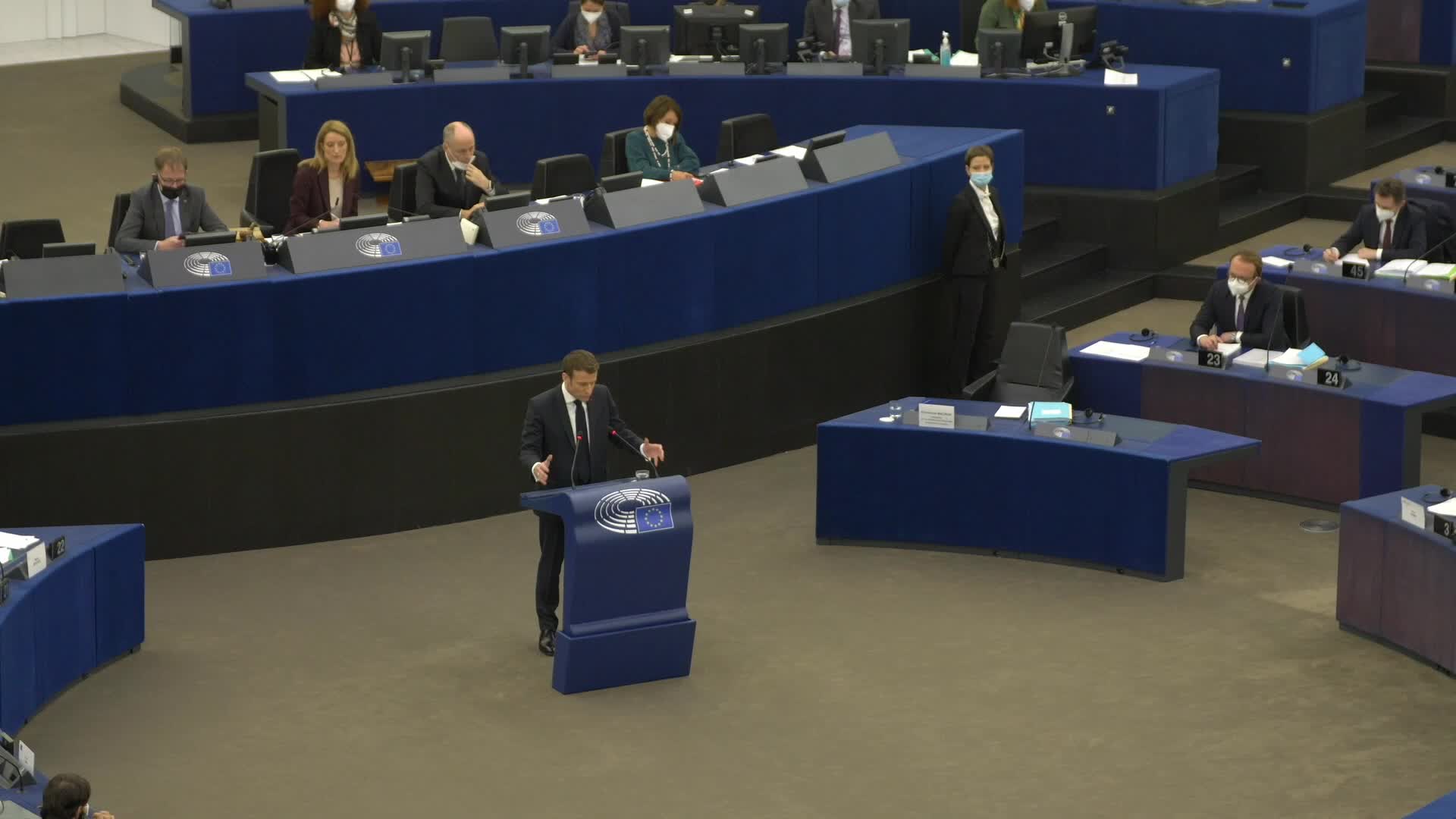 Emmanuel Macron at the European Parliament in Strasbourg