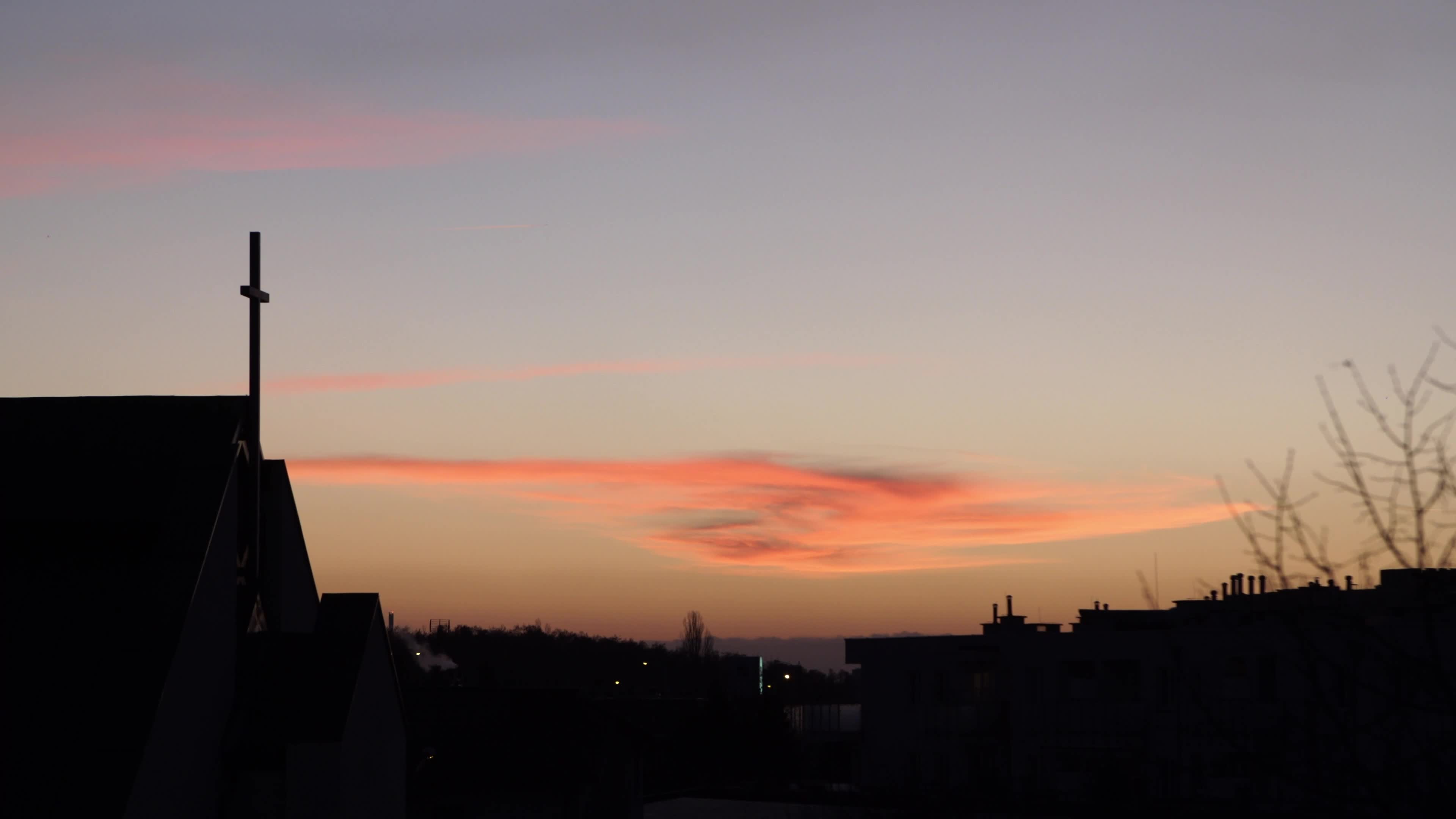 Spectacular colours as winter sun sets over Warsaw