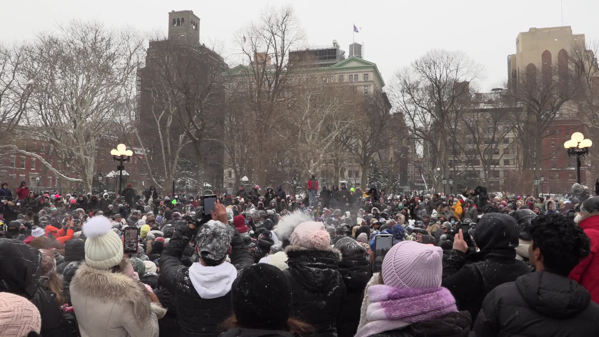 Massive Snowball Fight Breaks Out in Washington Square Park