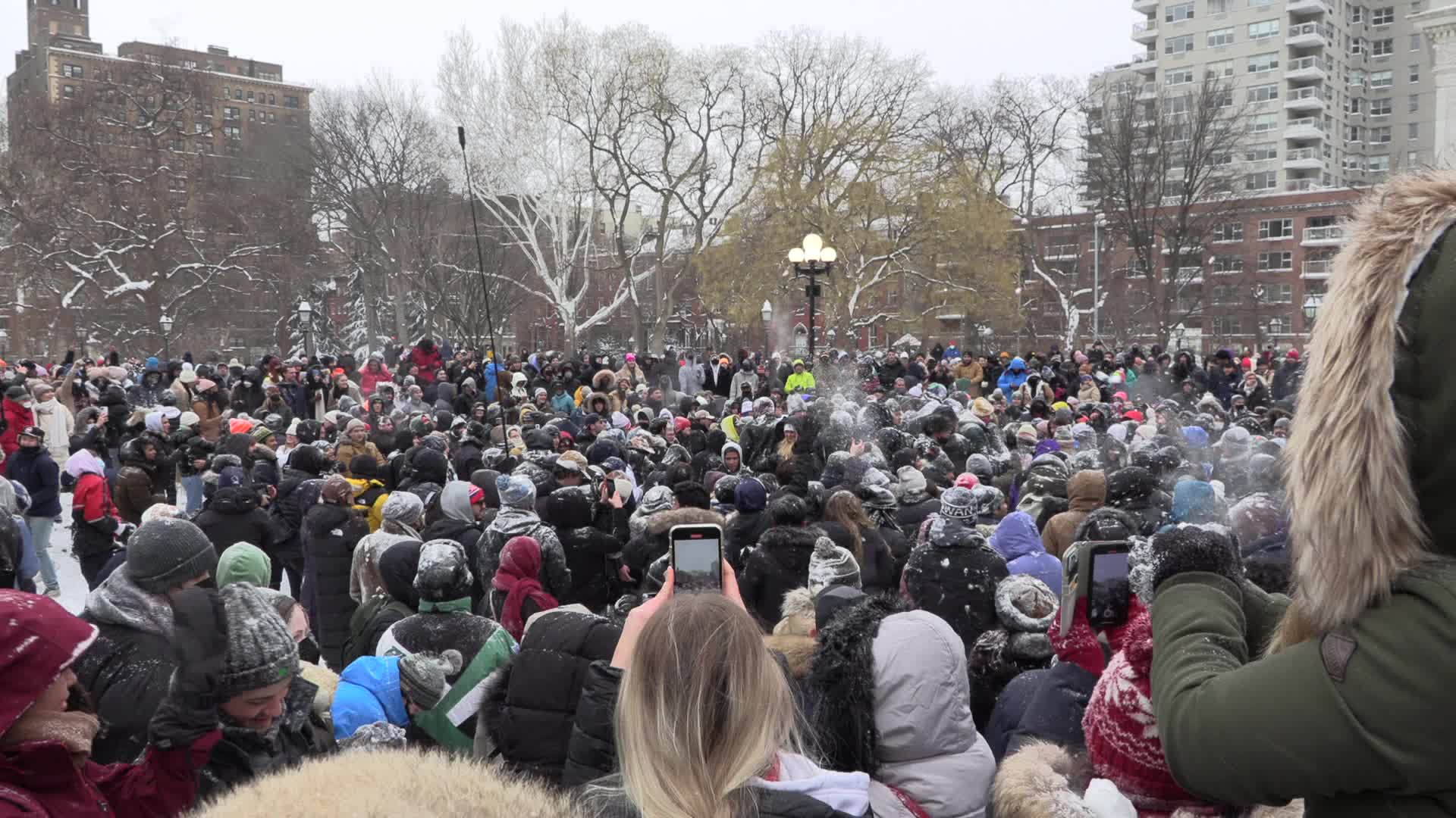 Massive Snowball Fight Breaks Out in Washington Square Park