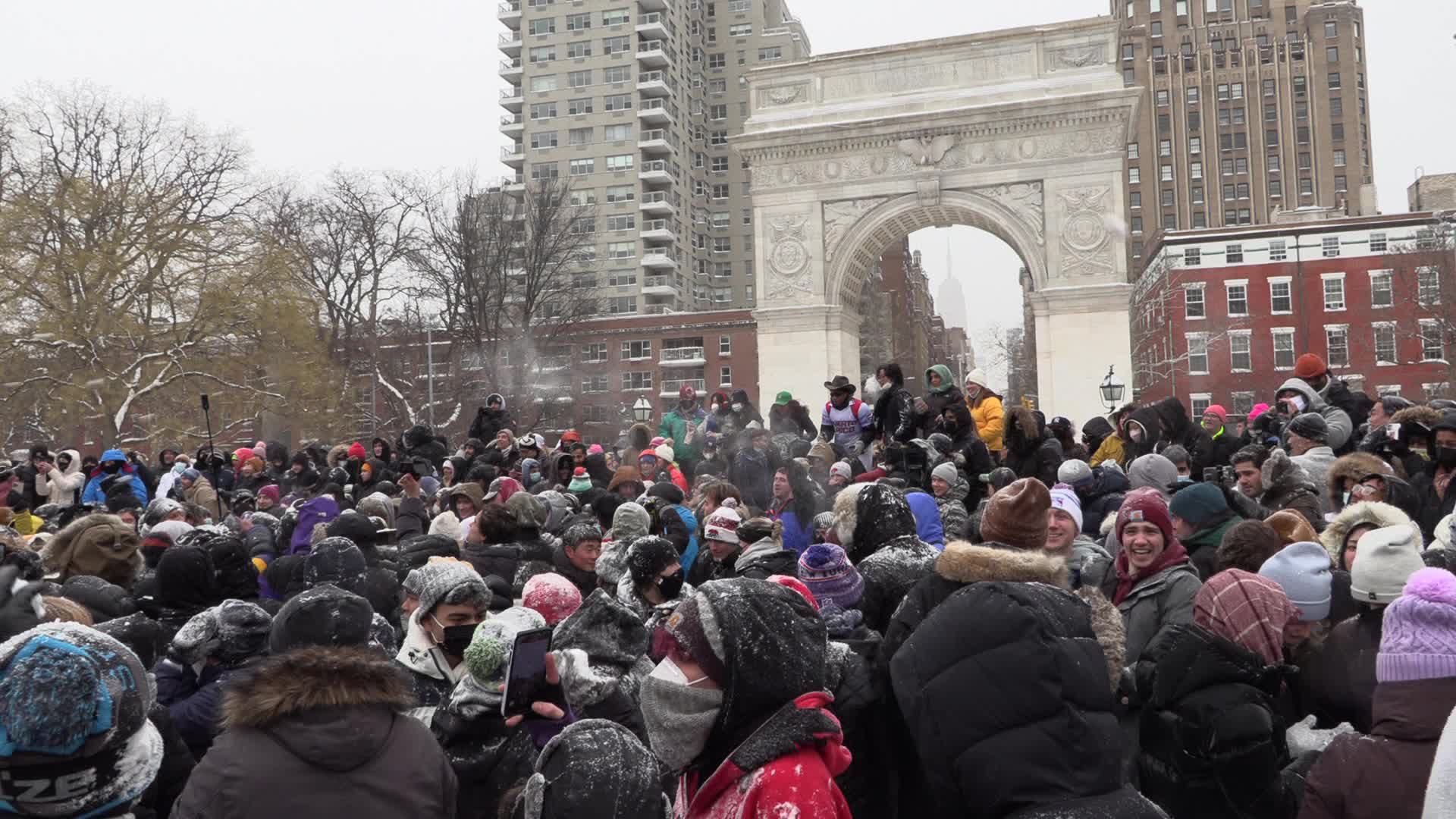 Massive Snowball Fight Breaks Out in Washington Square Park
