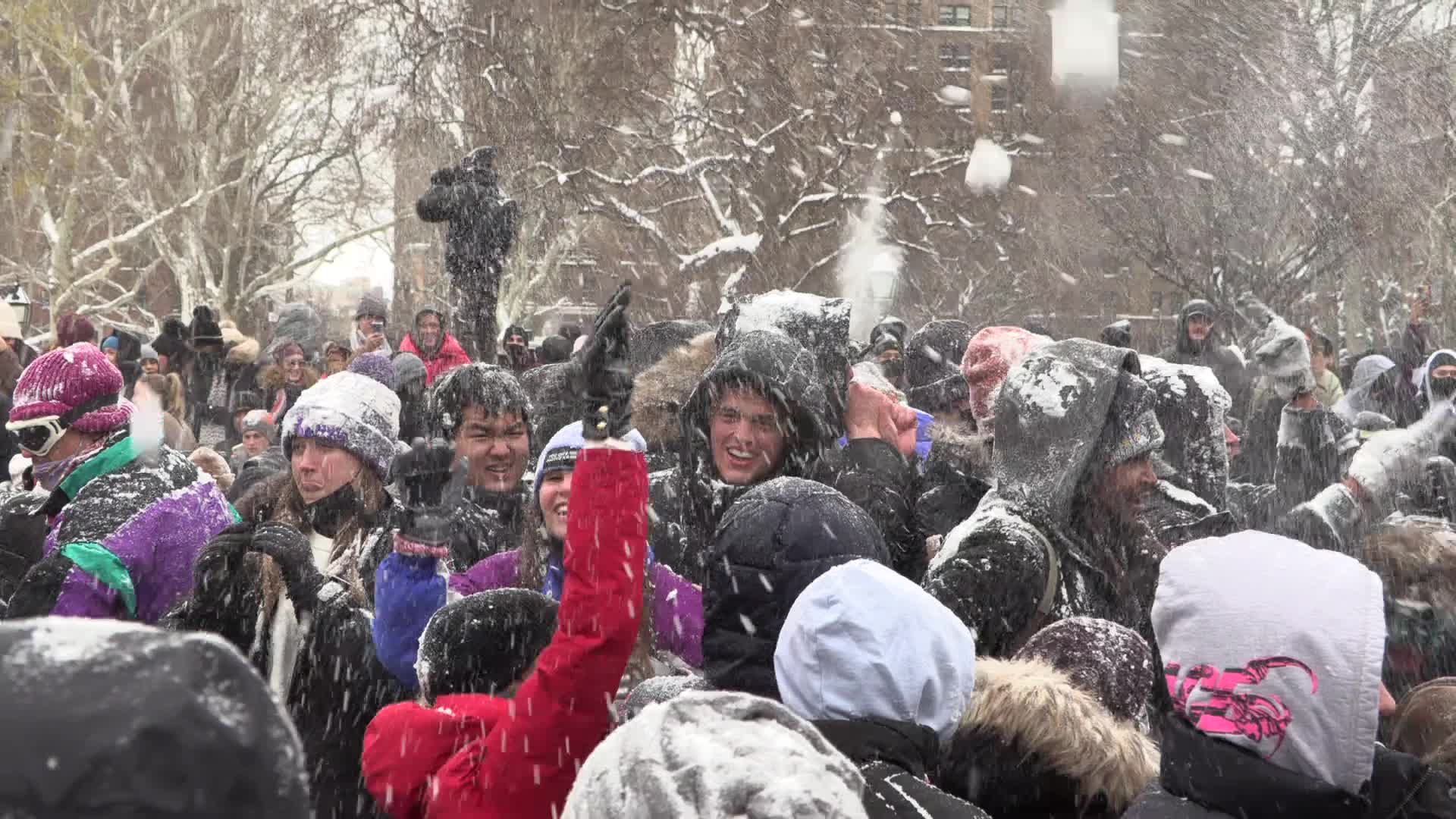 Massive Snowball Fight Breaks Out in Washington Square Park