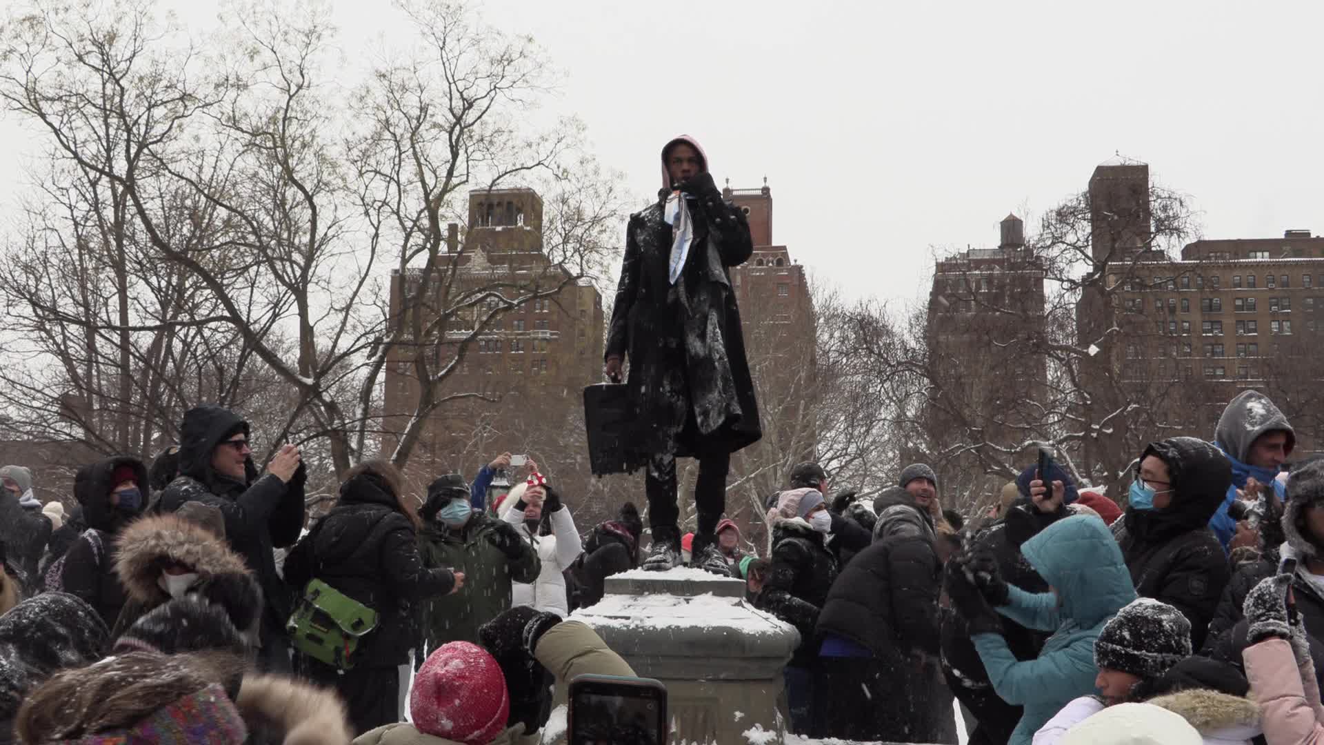 Massive Snowball Fight Breaks Out in Washington Square Park