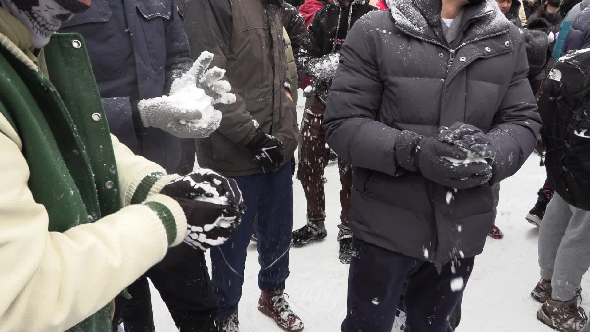 Massive Snowball Fight Breaks Out in Washington Square Park