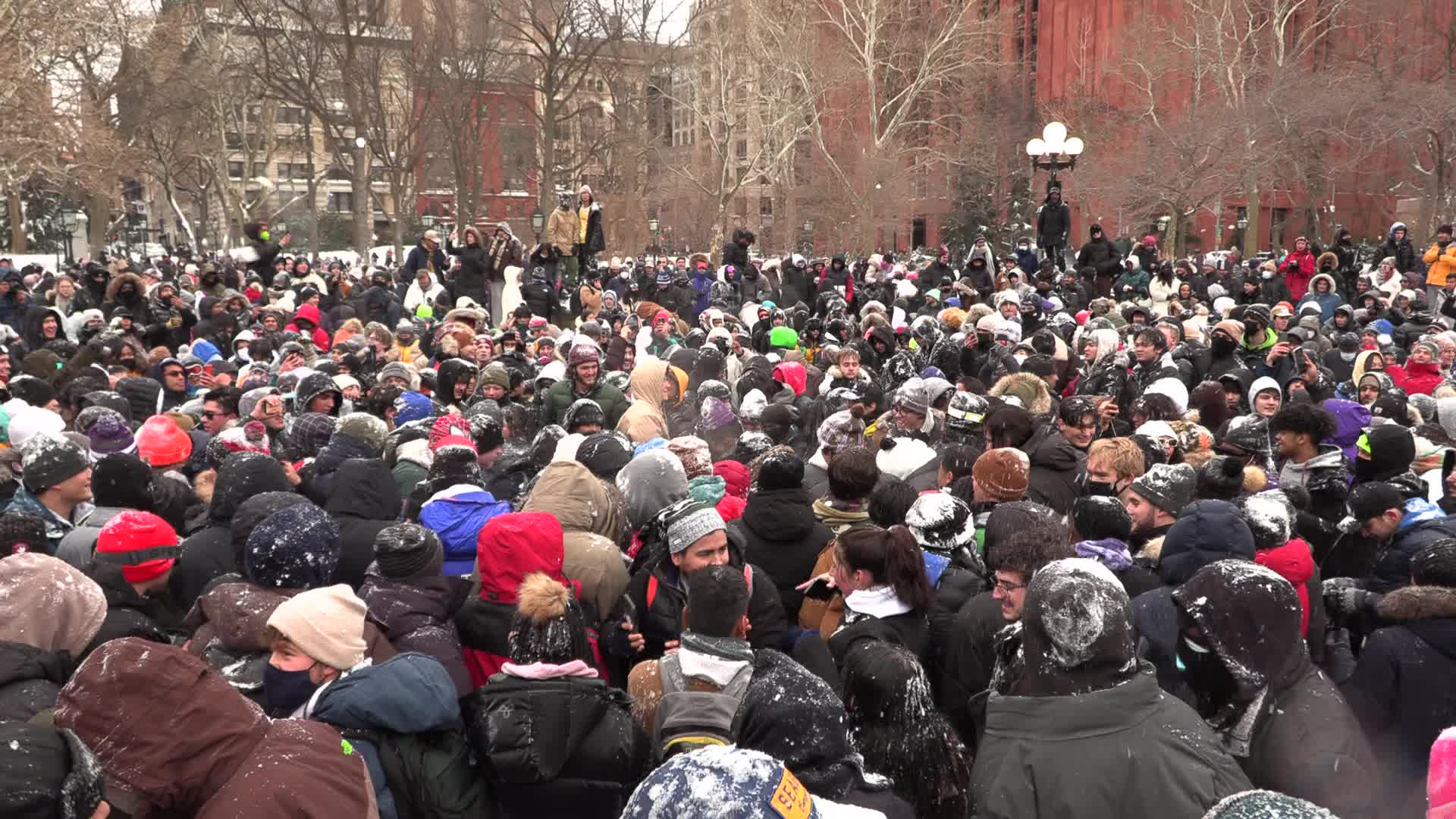 Massive Snowball Fight Breaks Out in Washington Square Park