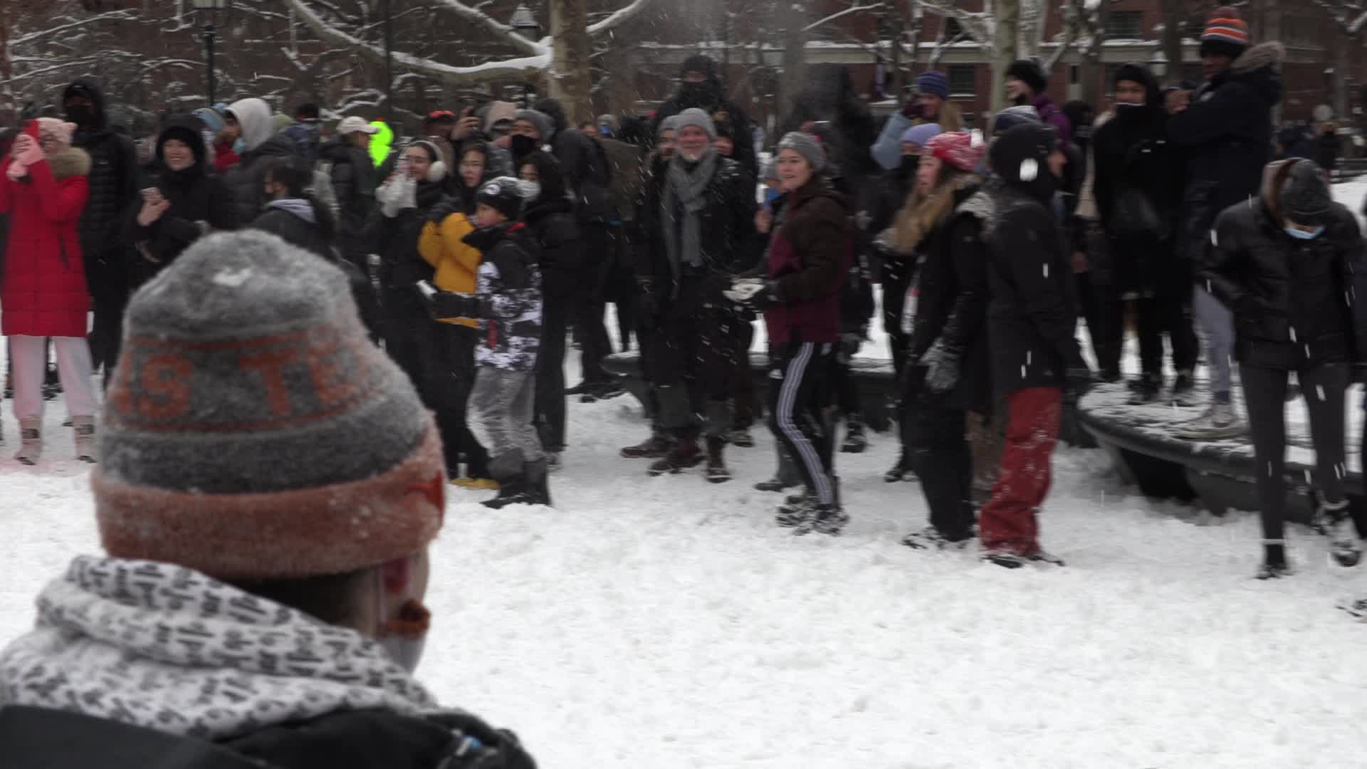 Massive Snowball Fight Breaks Out in Washington Square Park