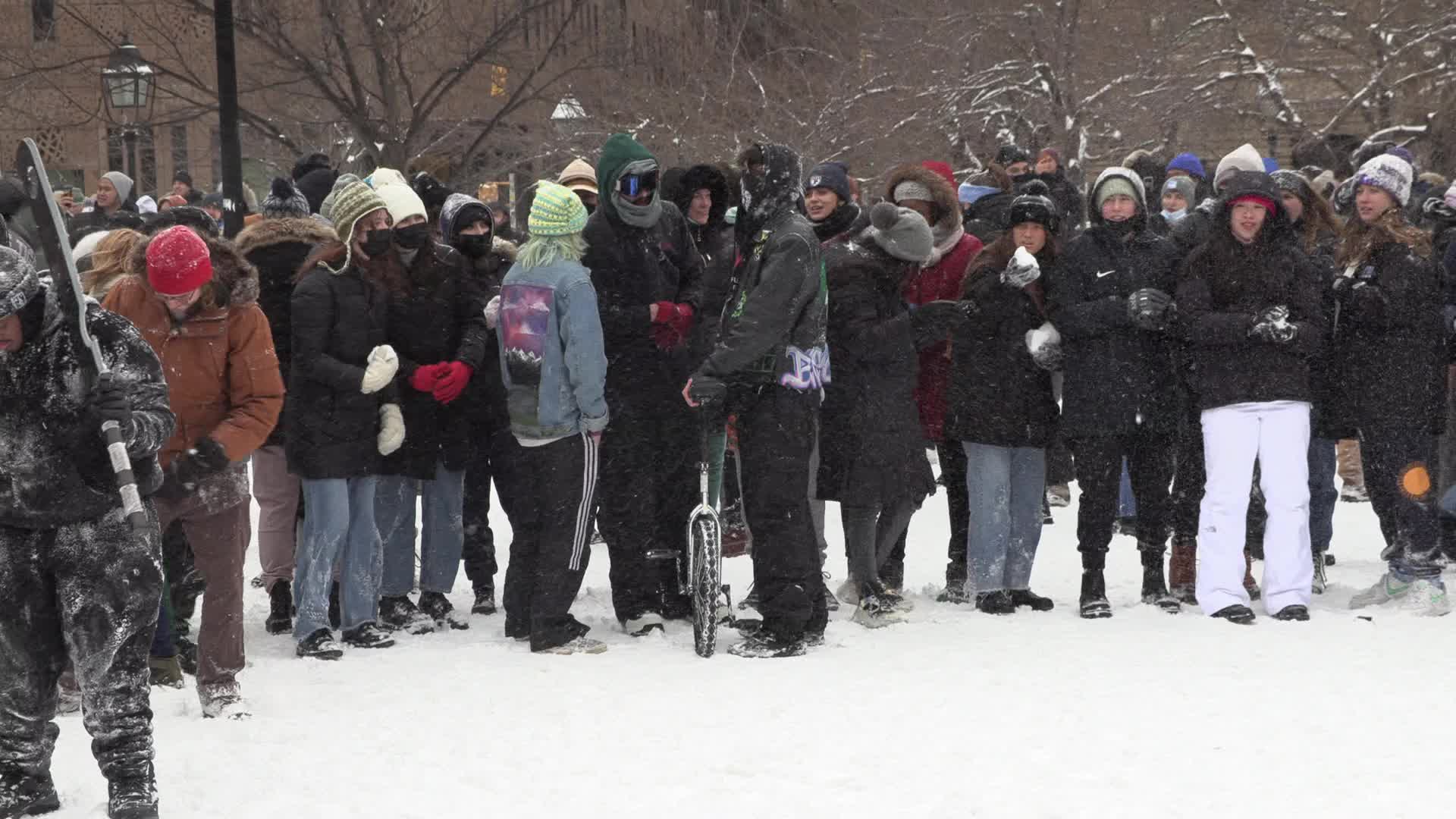 Massive Snowball Fight Breaks Out in Washington Square Park