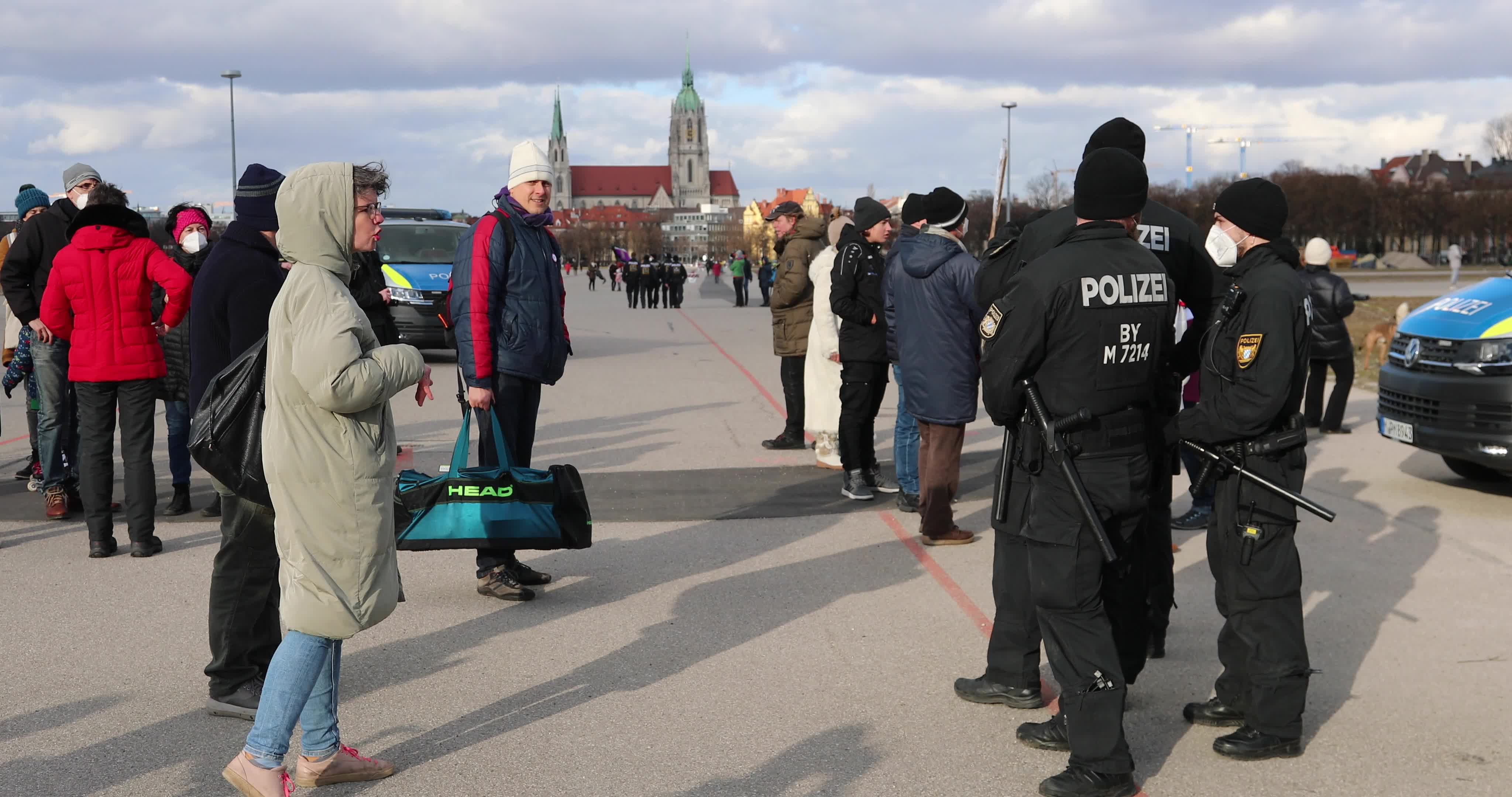 No-vax activists protest in Munich, Germany