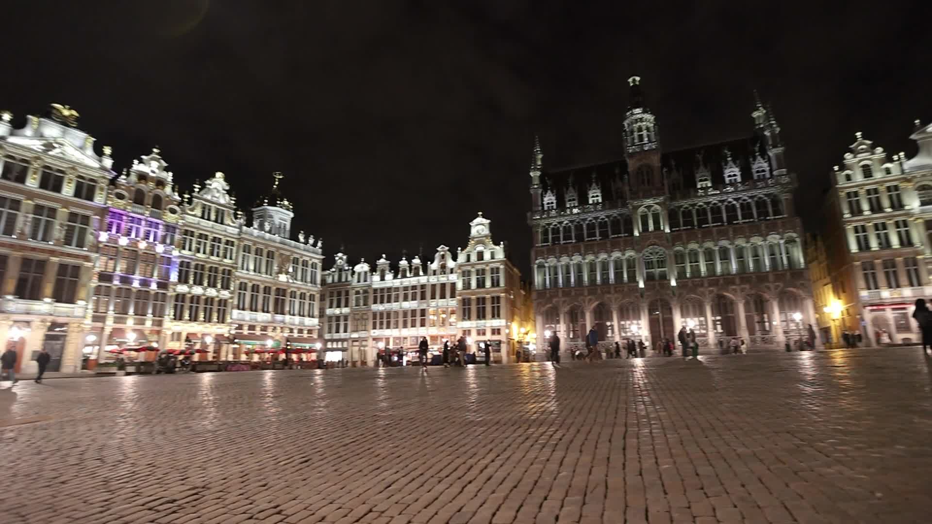 Illuminated Grand Place Square In Brussels