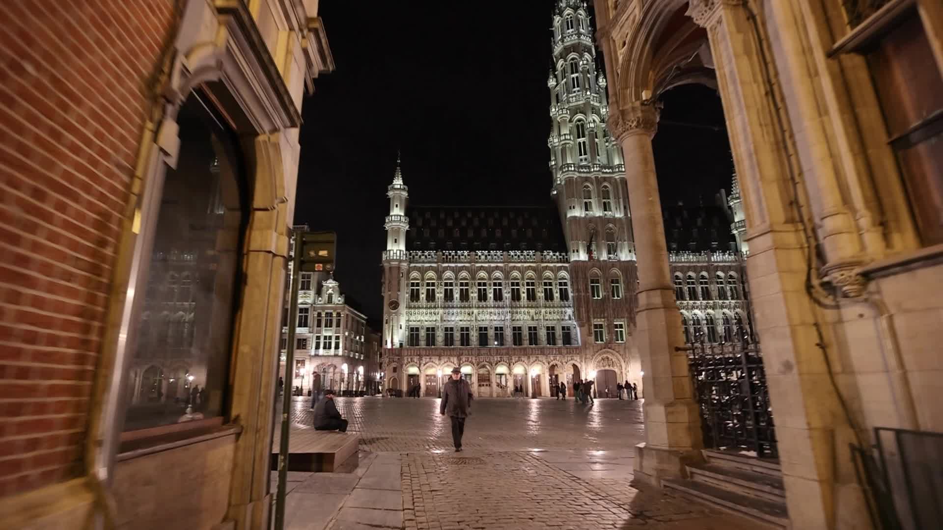 Illuminated Grand Place Square In Brussels