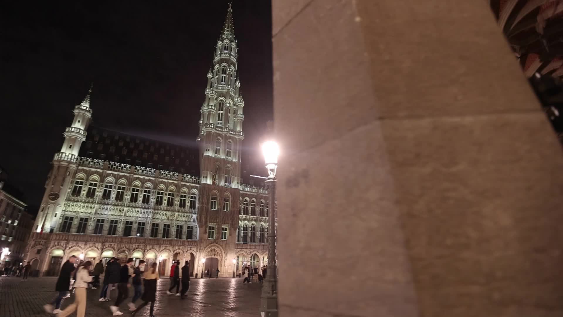 Illuminated Grand Place Square In Brussels