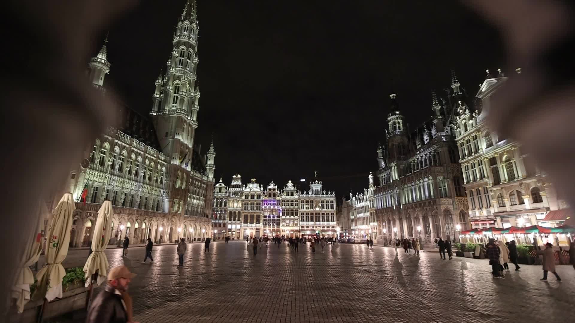 Illuminated Grand Place Square In Brussels
