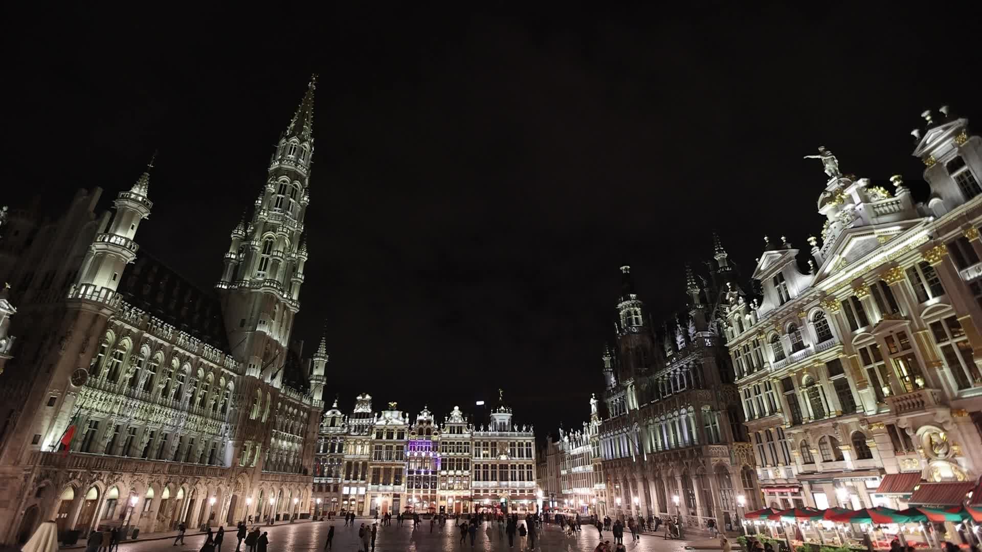Illuminated Grand Place Square In Brussels
