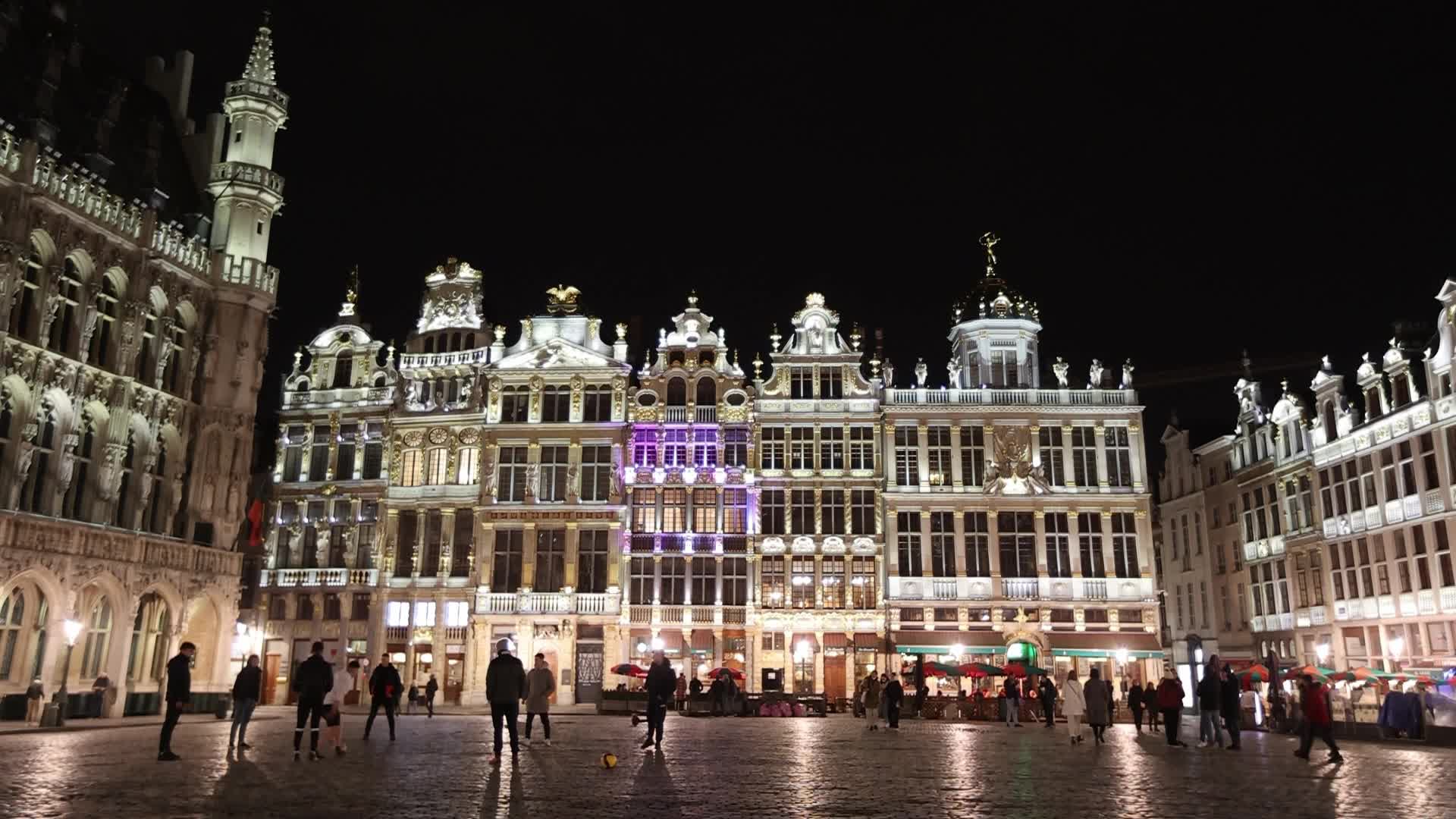 Illuminated Grand Place Square In Brussels