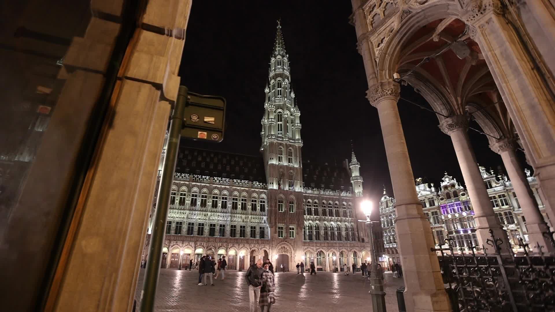 Illuminated Grand Place Square In Brussels