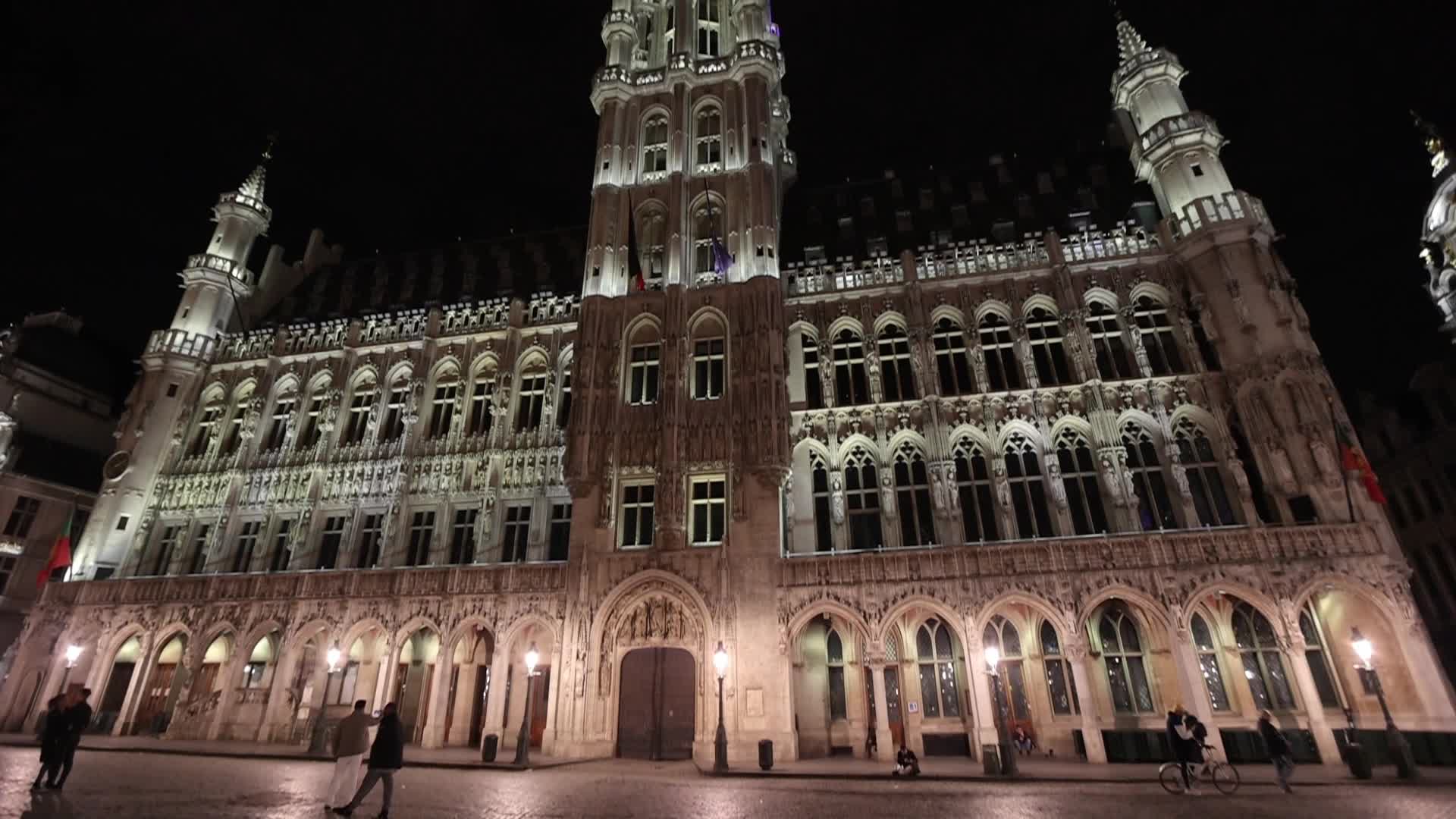 Illuminated Grand Place Square In Brussels