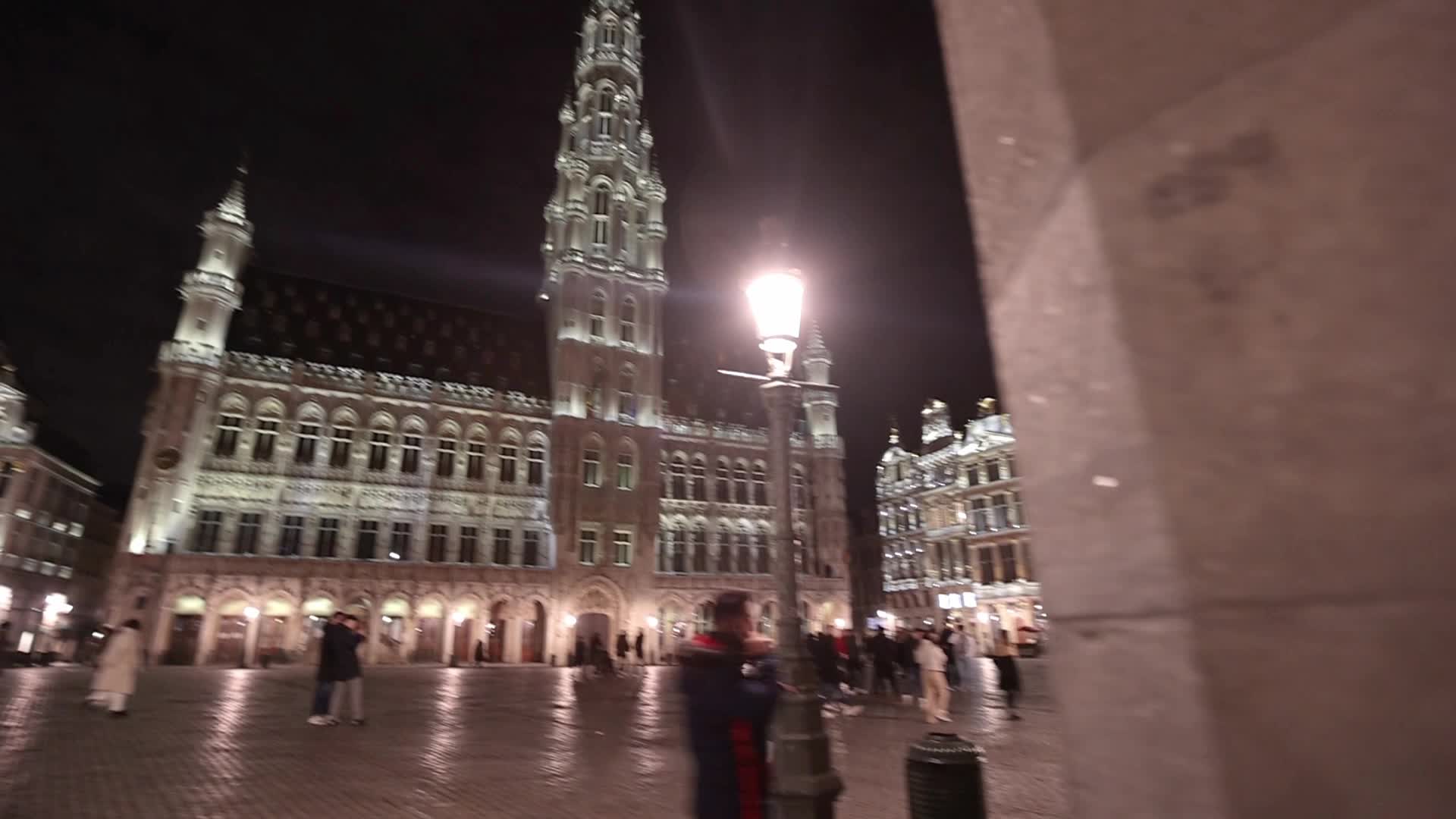 Illuminated Grand Place Square In Brussels