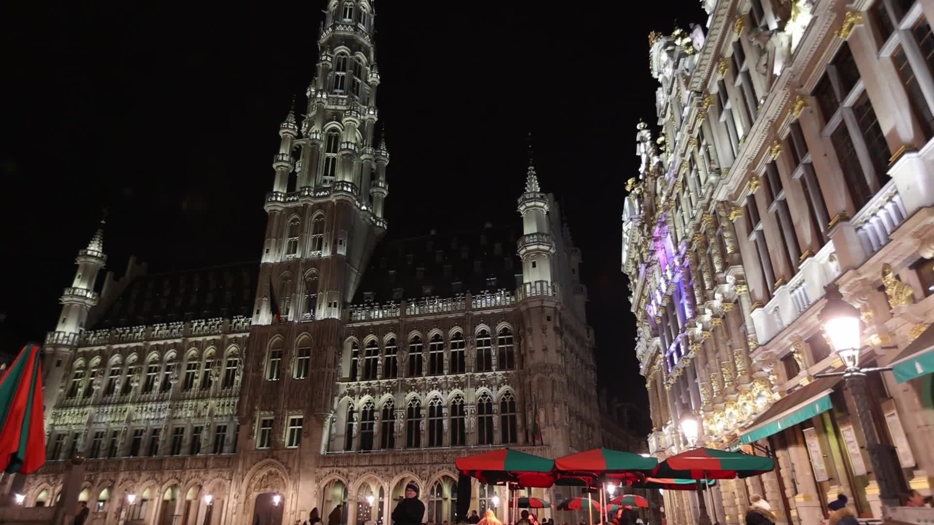 Illuminated Grand Place Square In Brussels