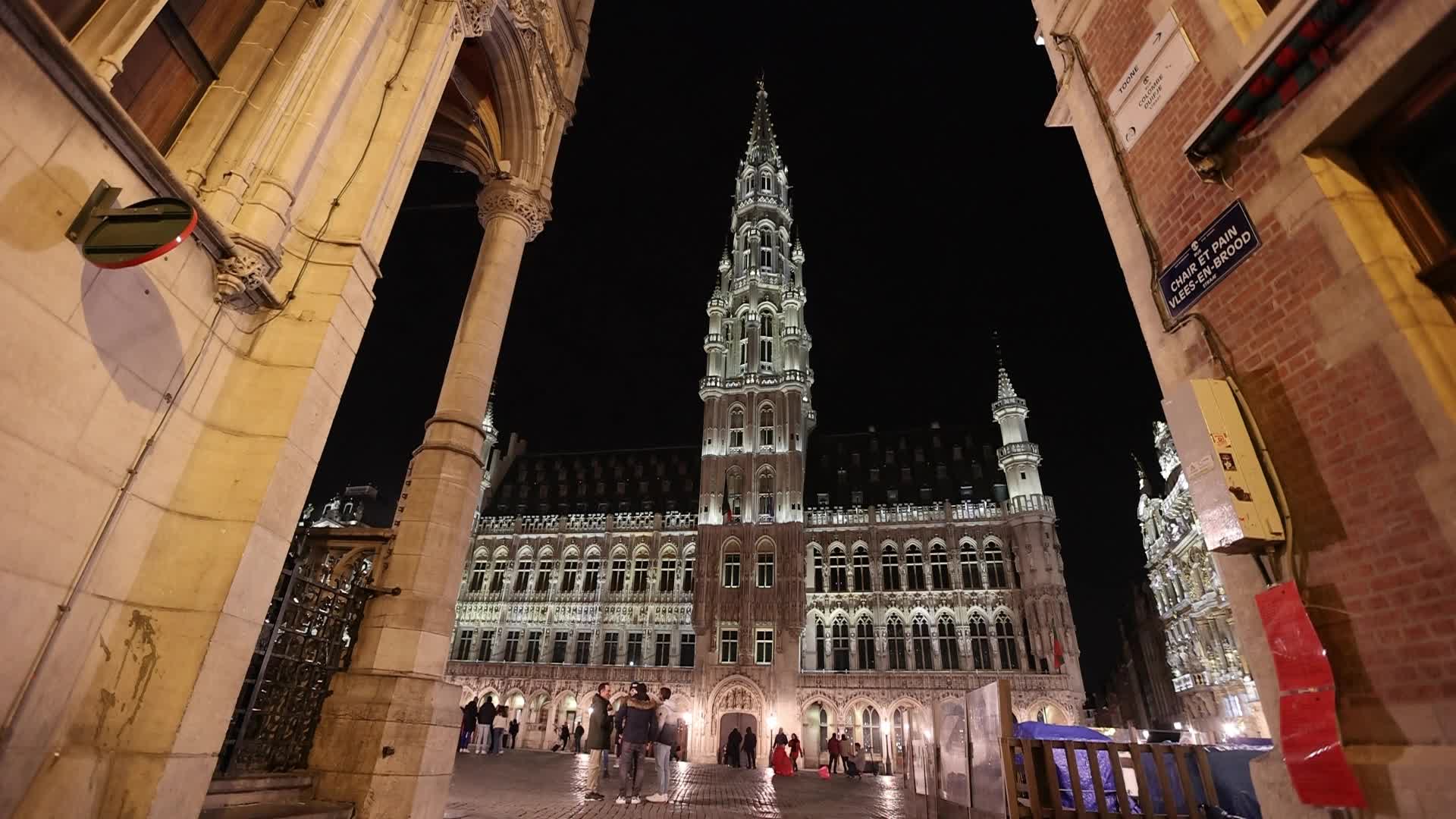 Illuminated Grand Place Square In Brussels