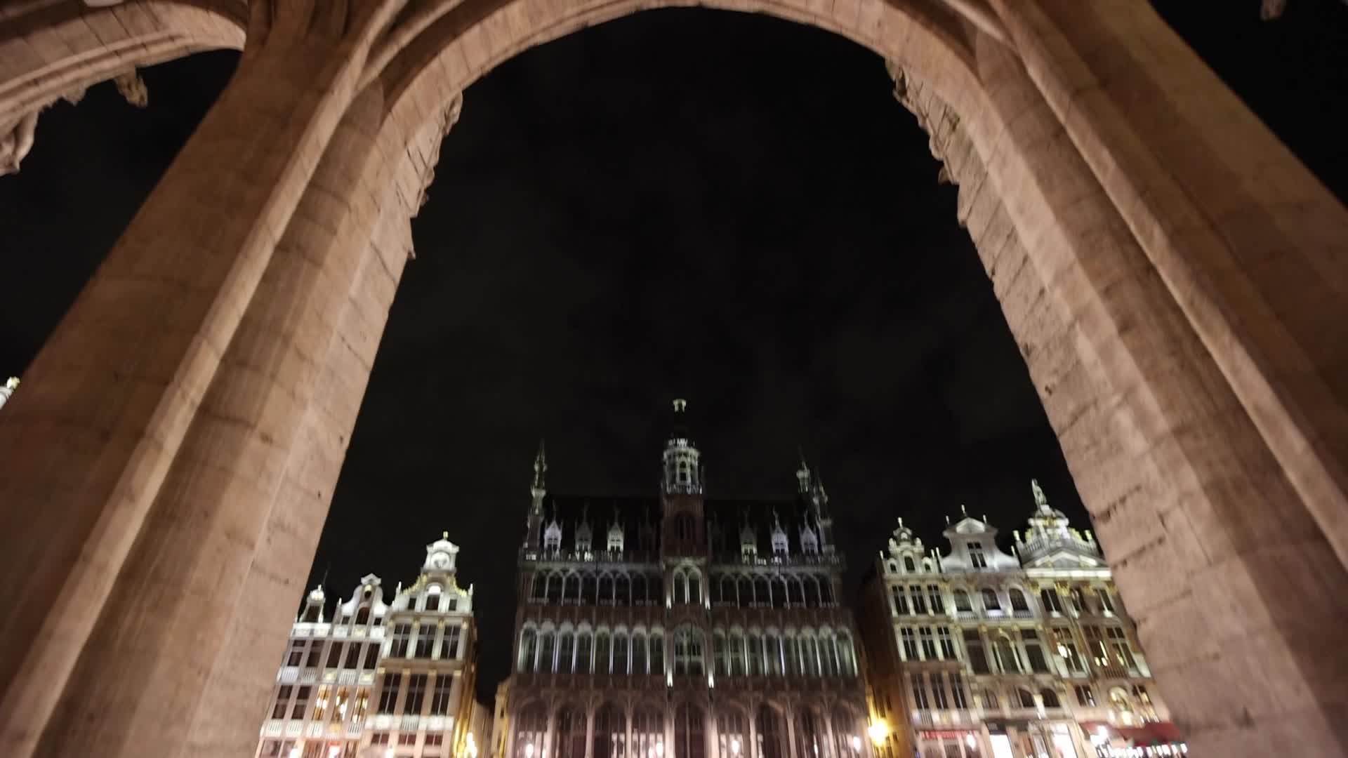 Illuminated Grand Place Square In Brussels