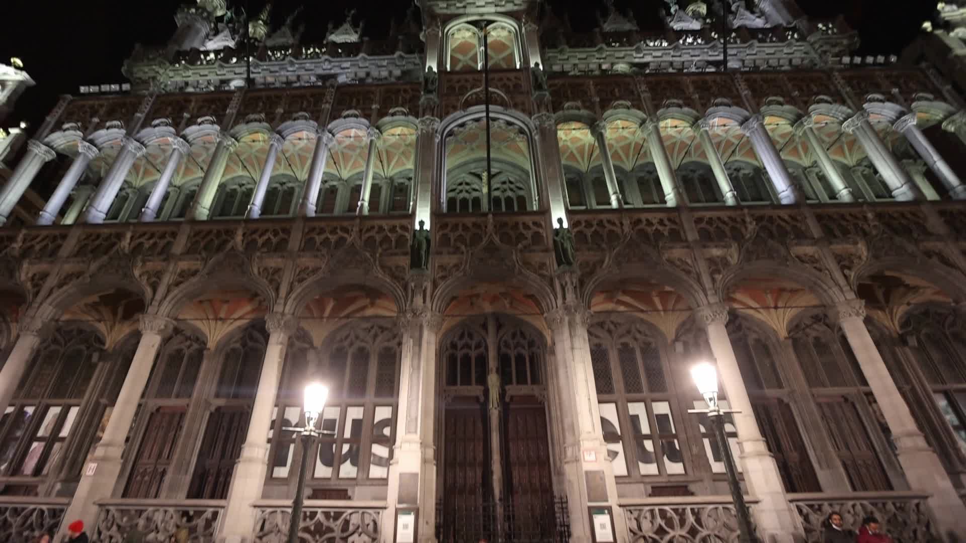 Illuminated Grand Place Square In Brussels