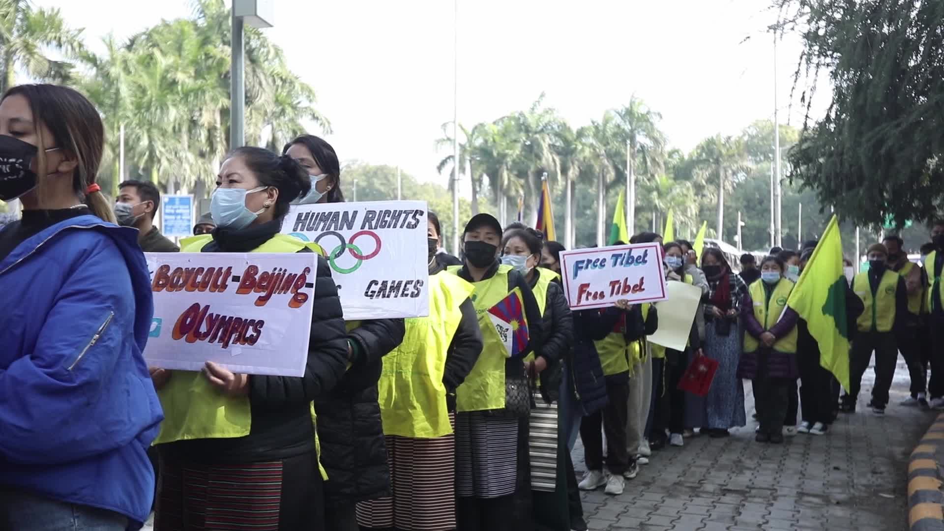 Tibetans protest against Beijing Games near Embassy of the People's Republic of China in New Delhi, India