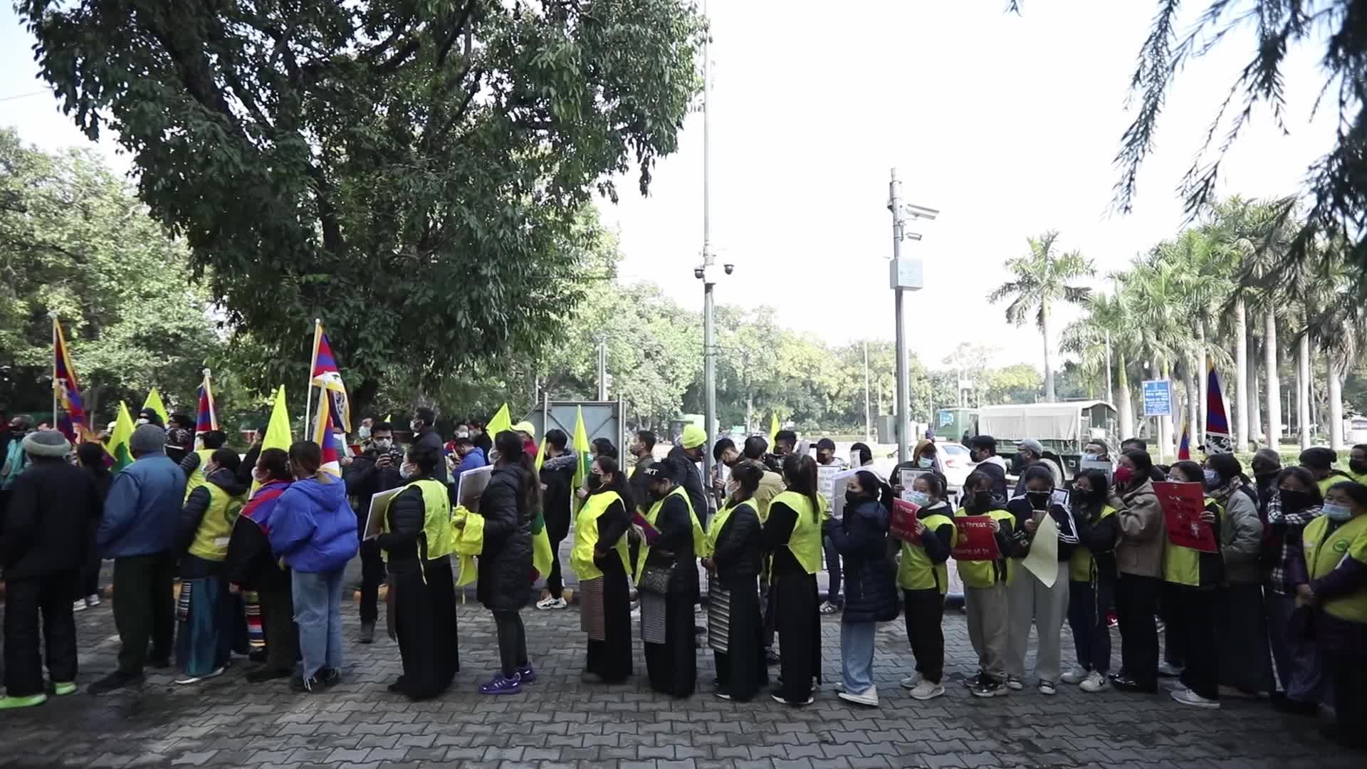 Tibetans protest against Beijing Games near Embassy of the People's Republic of China in New Delhi, India
