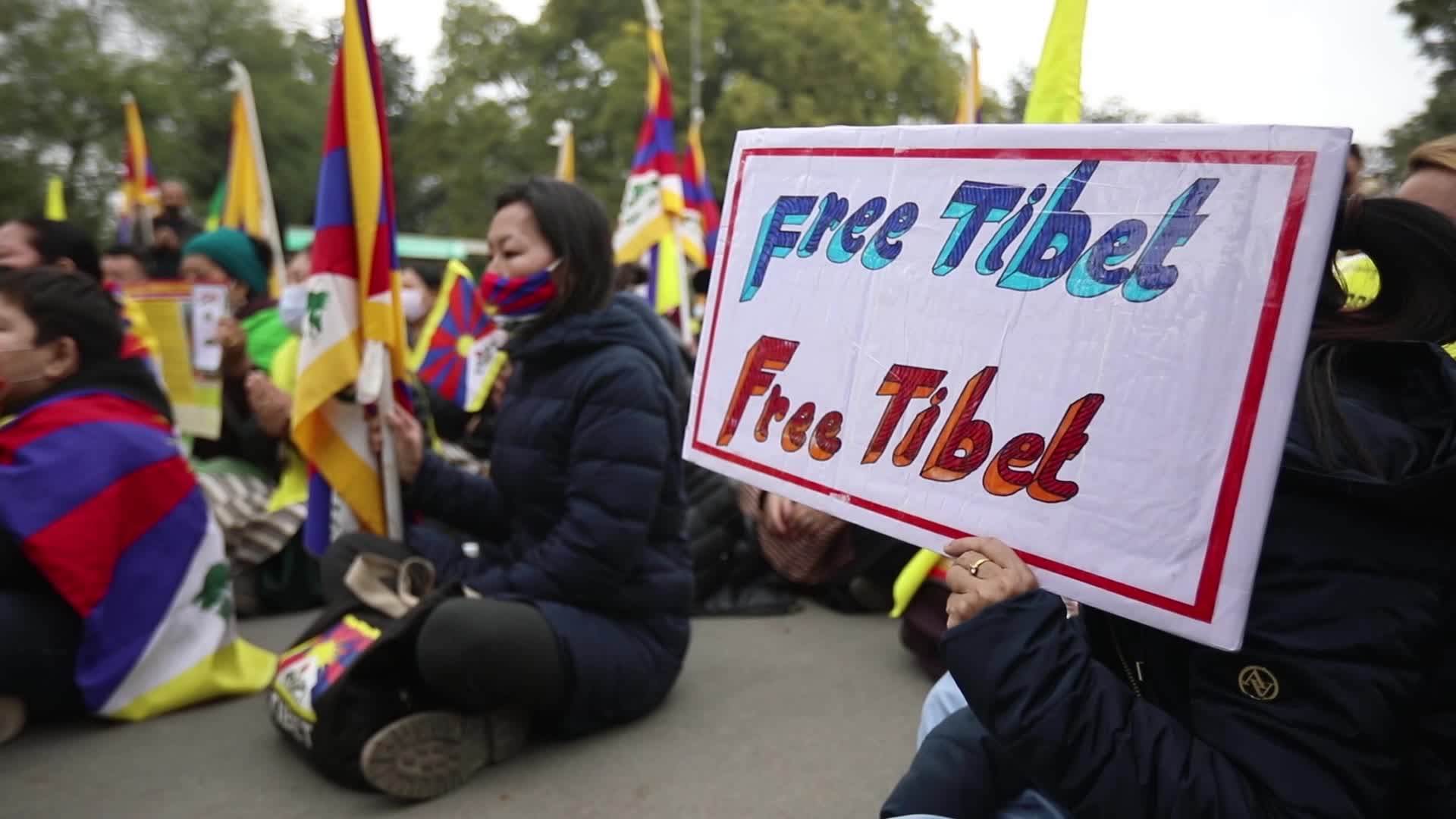 Tibetans protest against Beijing Games near Embassy of the People's Republic of China in New Delhi, India