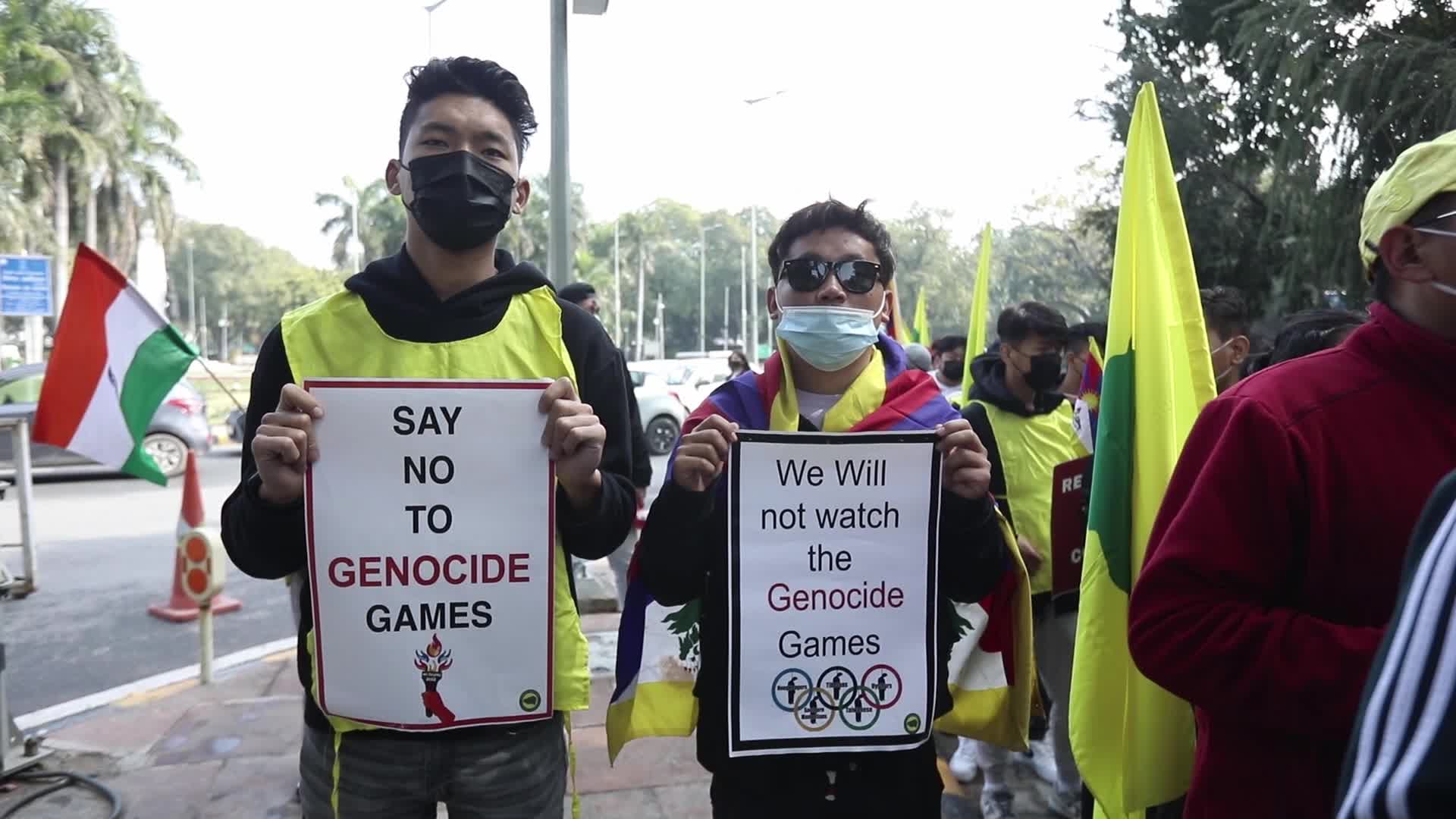 Tibetans protest against Beijing Games near Embassy of the People's Republic of China in New Delhi, India