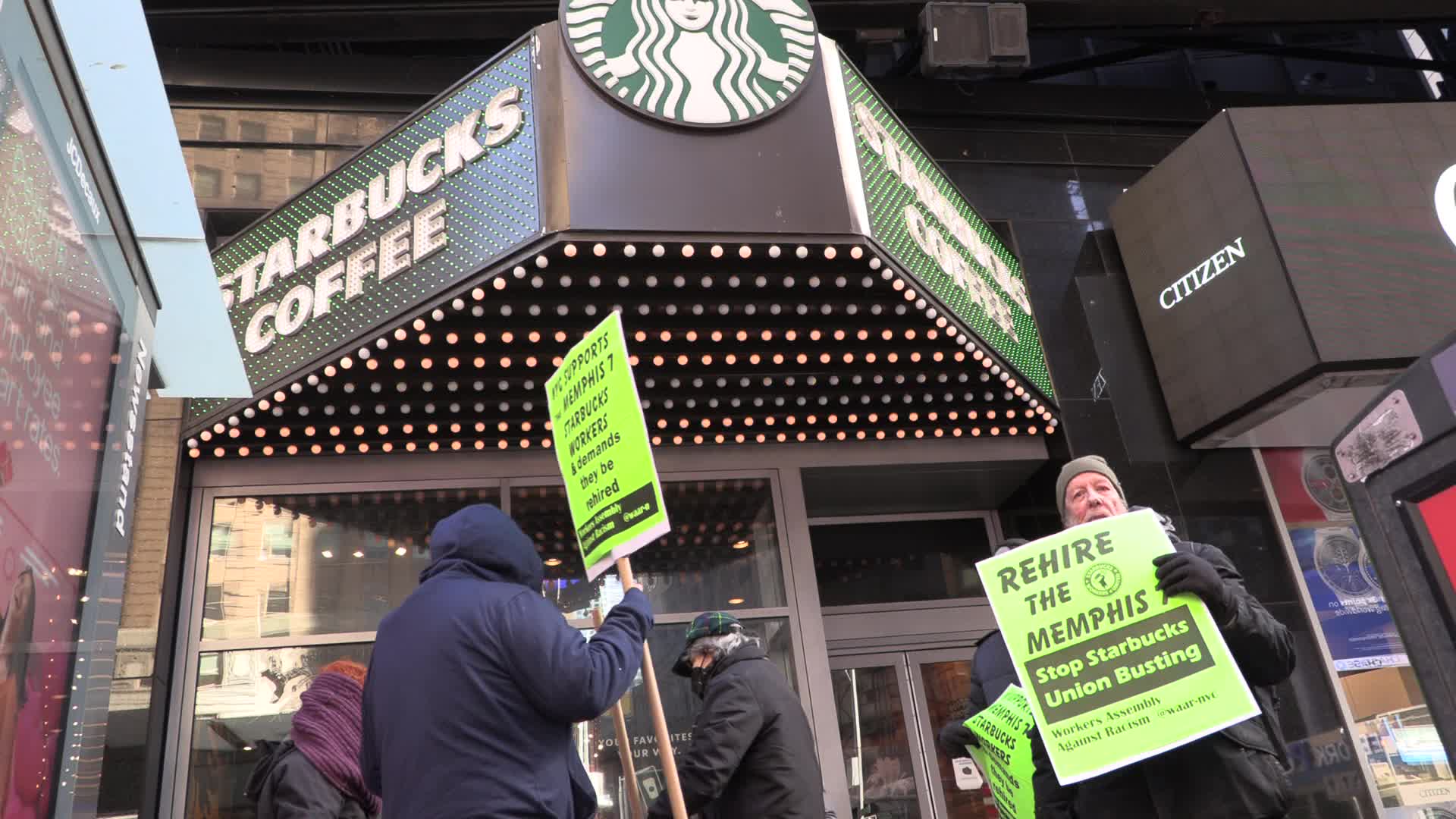 NYC: Protesters picket against Starbucks union busting