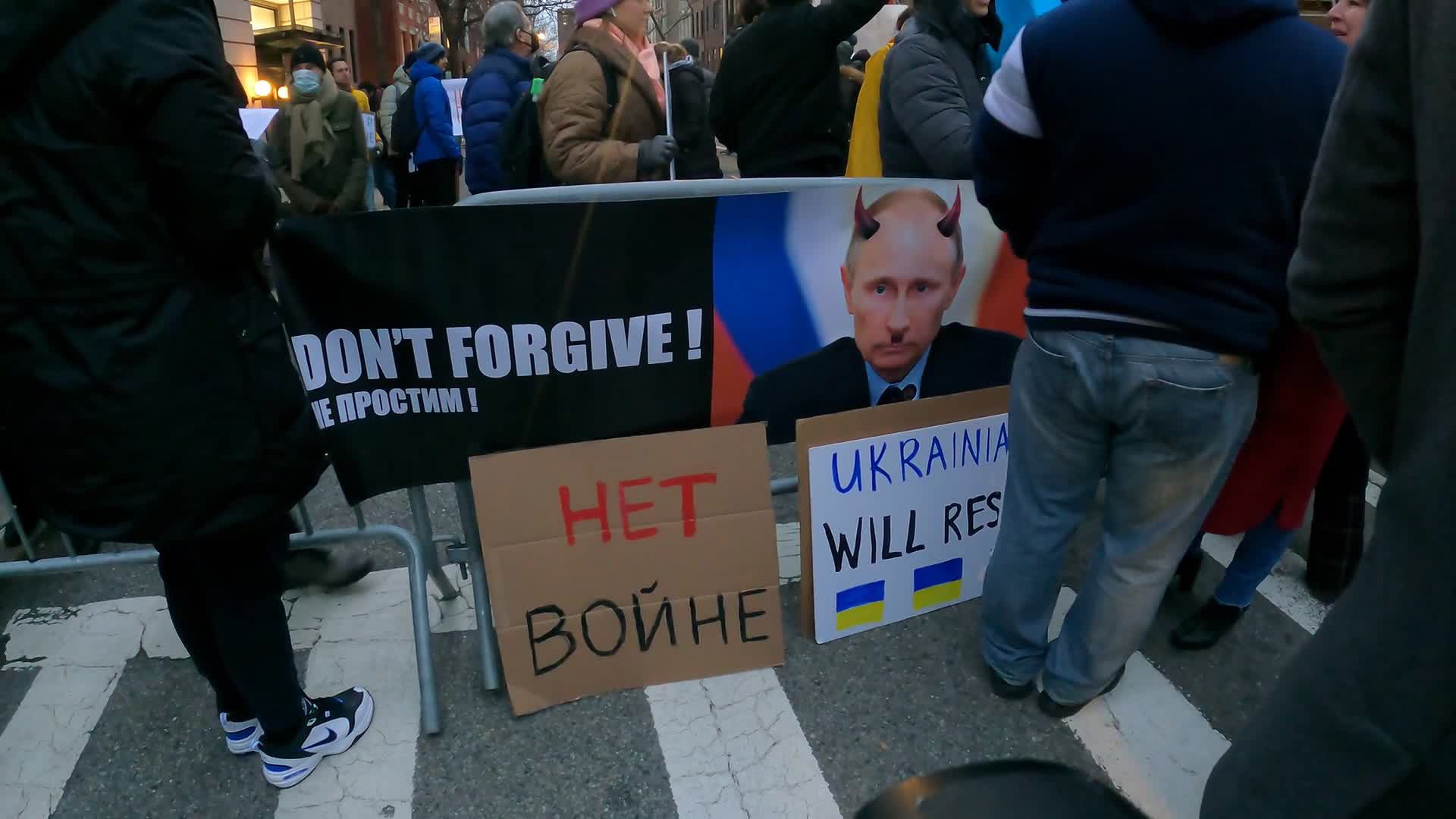 Protest Against Russian Invasion Of Ukraine In NYC