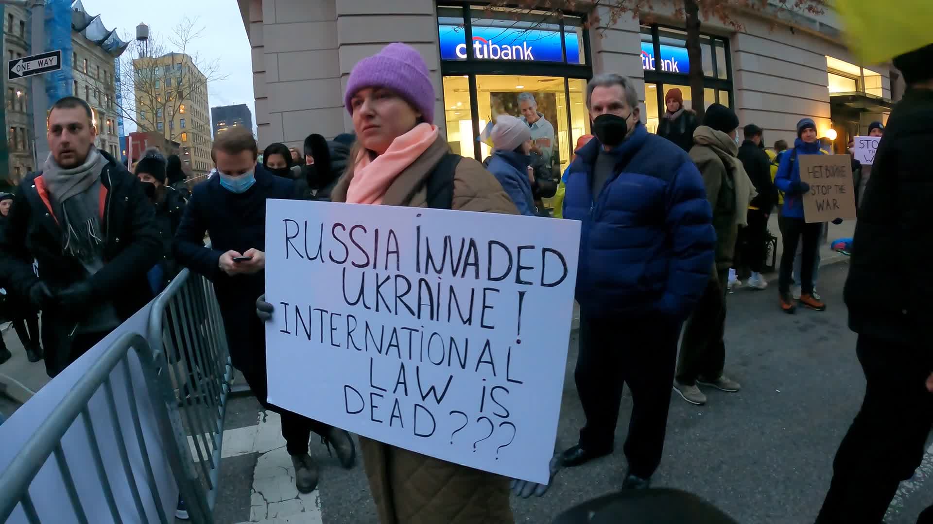 Protest Against Russian Invasion Of Ukraine In NYC