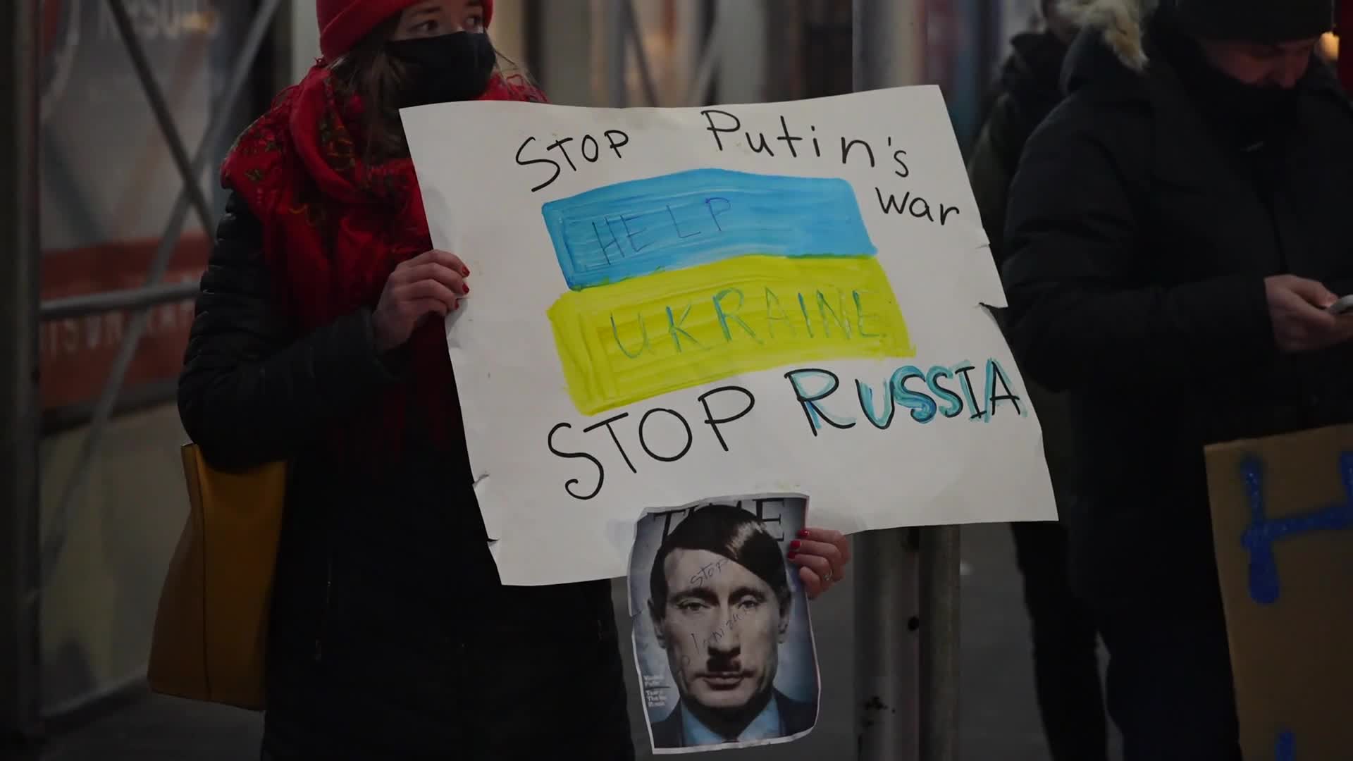 Protest Against Russian Invasion Of Ukraine In NYC