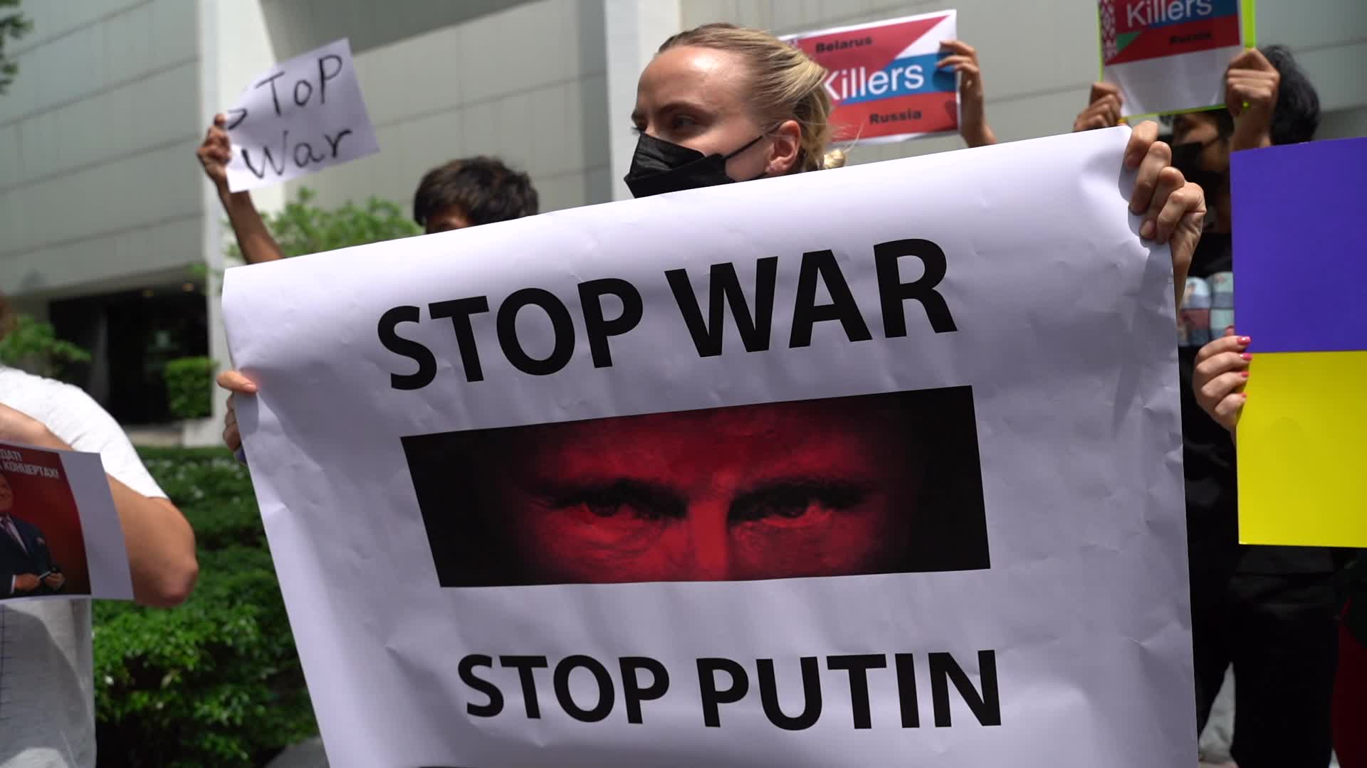 Protest in Thailand against Russia's invasion of Ukraine.