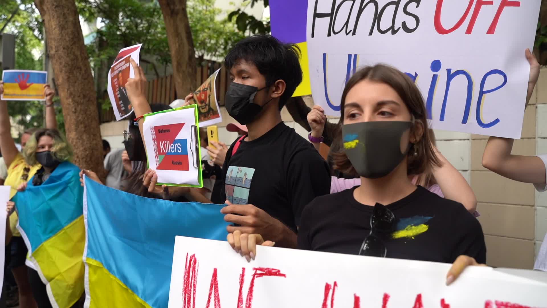 Protest in Thailand against Russia's invasion of Ukraine.