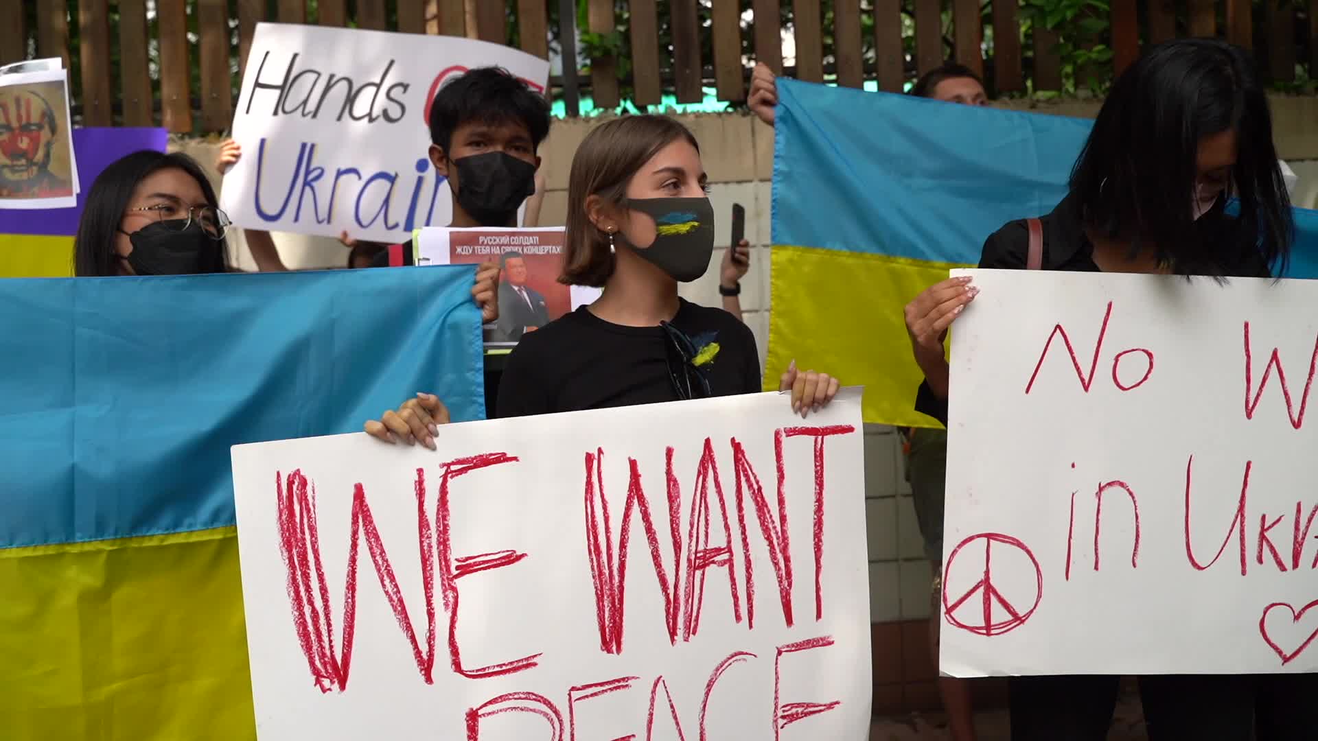 Protest in Thailand against Russia's invasion of Ukraine.