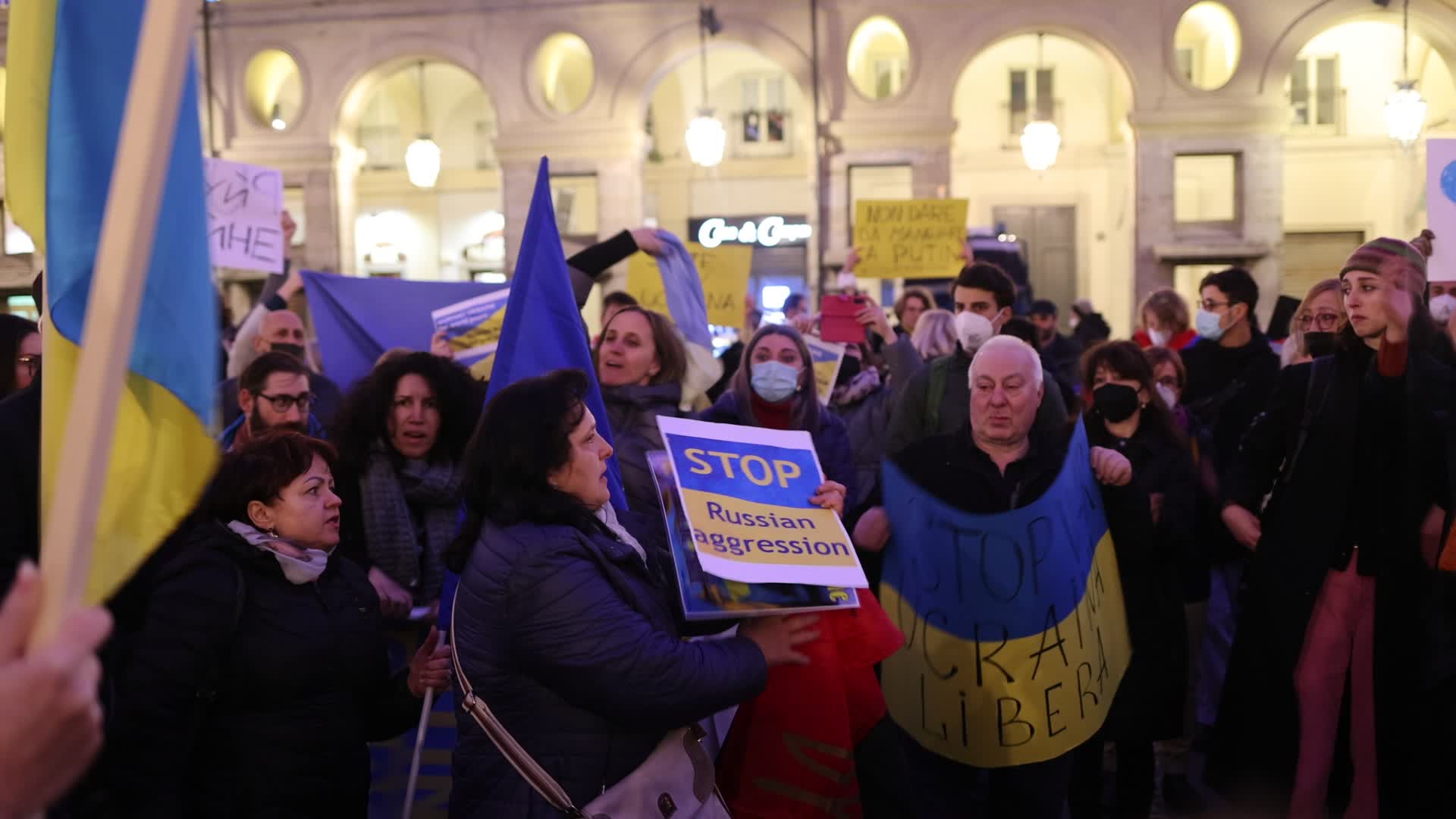 Protest in Italy rally for Ukraine after the Russian invasion.