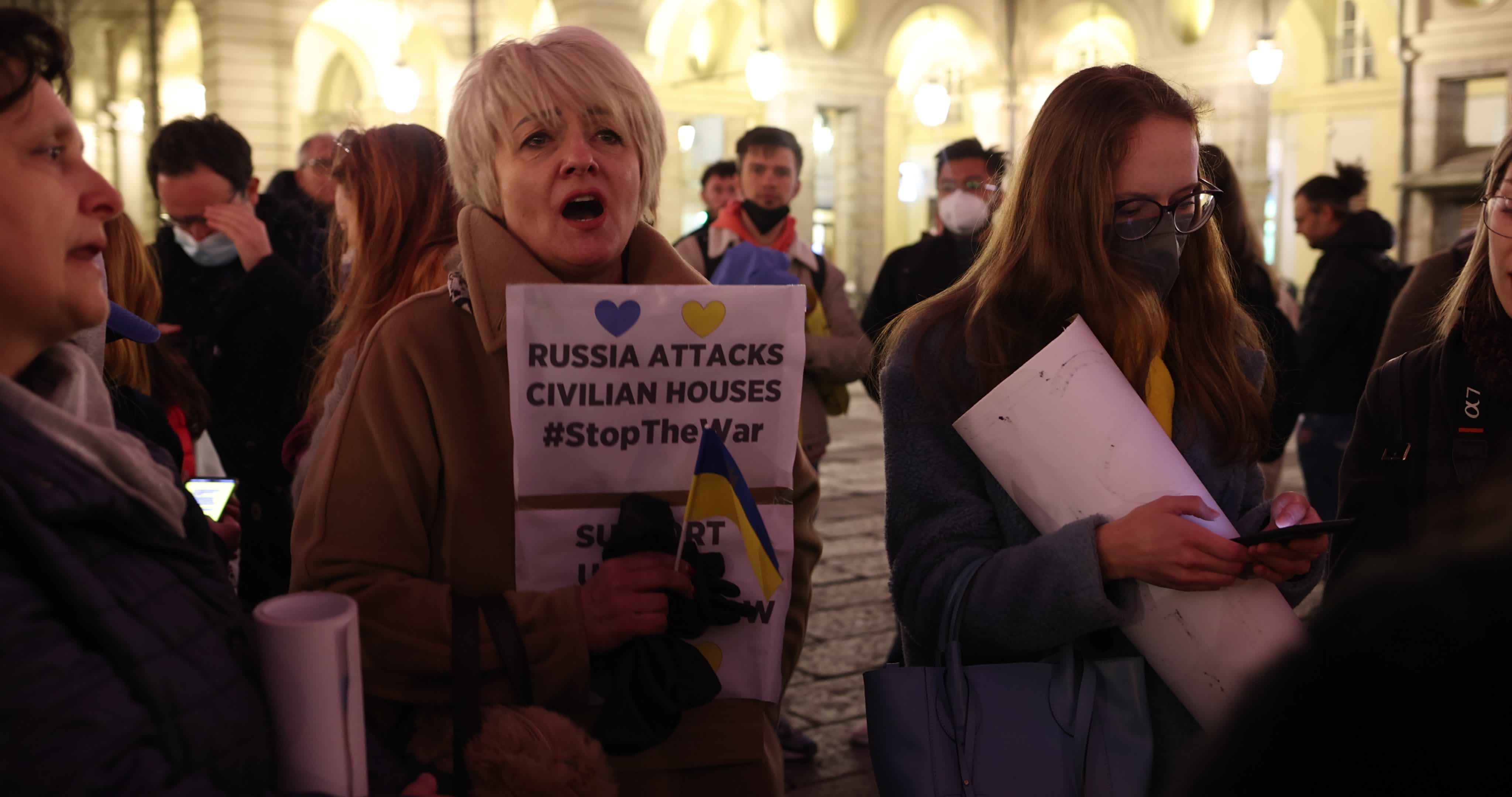 Protest in Italy rally for Ukraine after the Russian invasion.