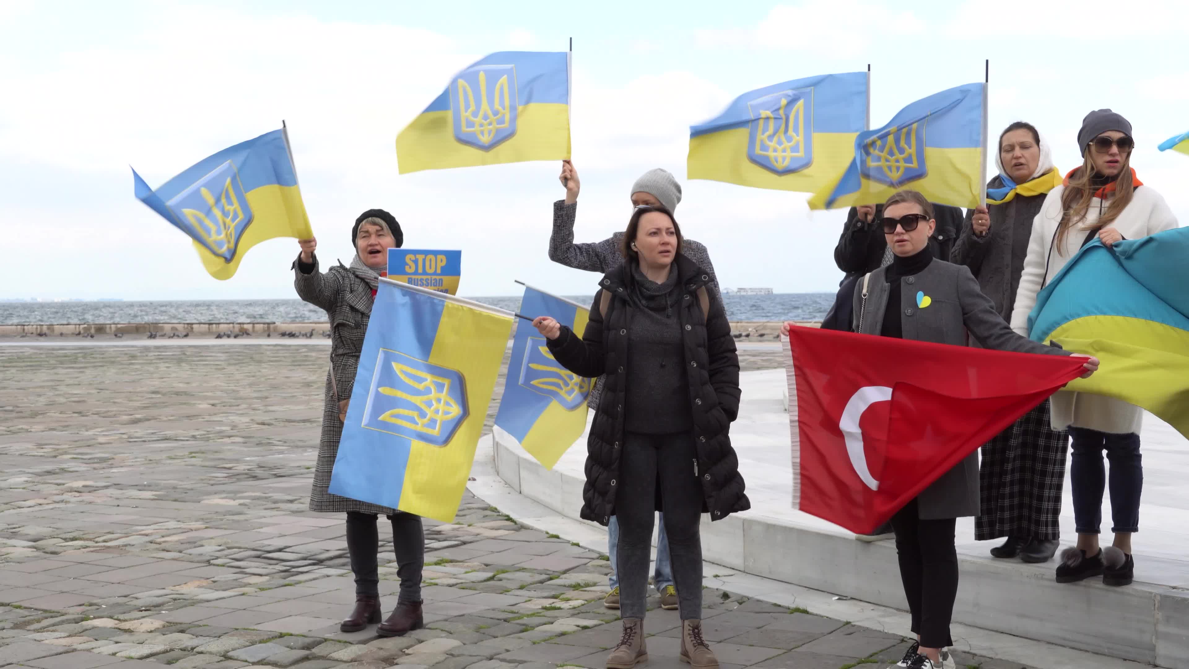 Protest of Ukrainians after Russia invades Ukraine