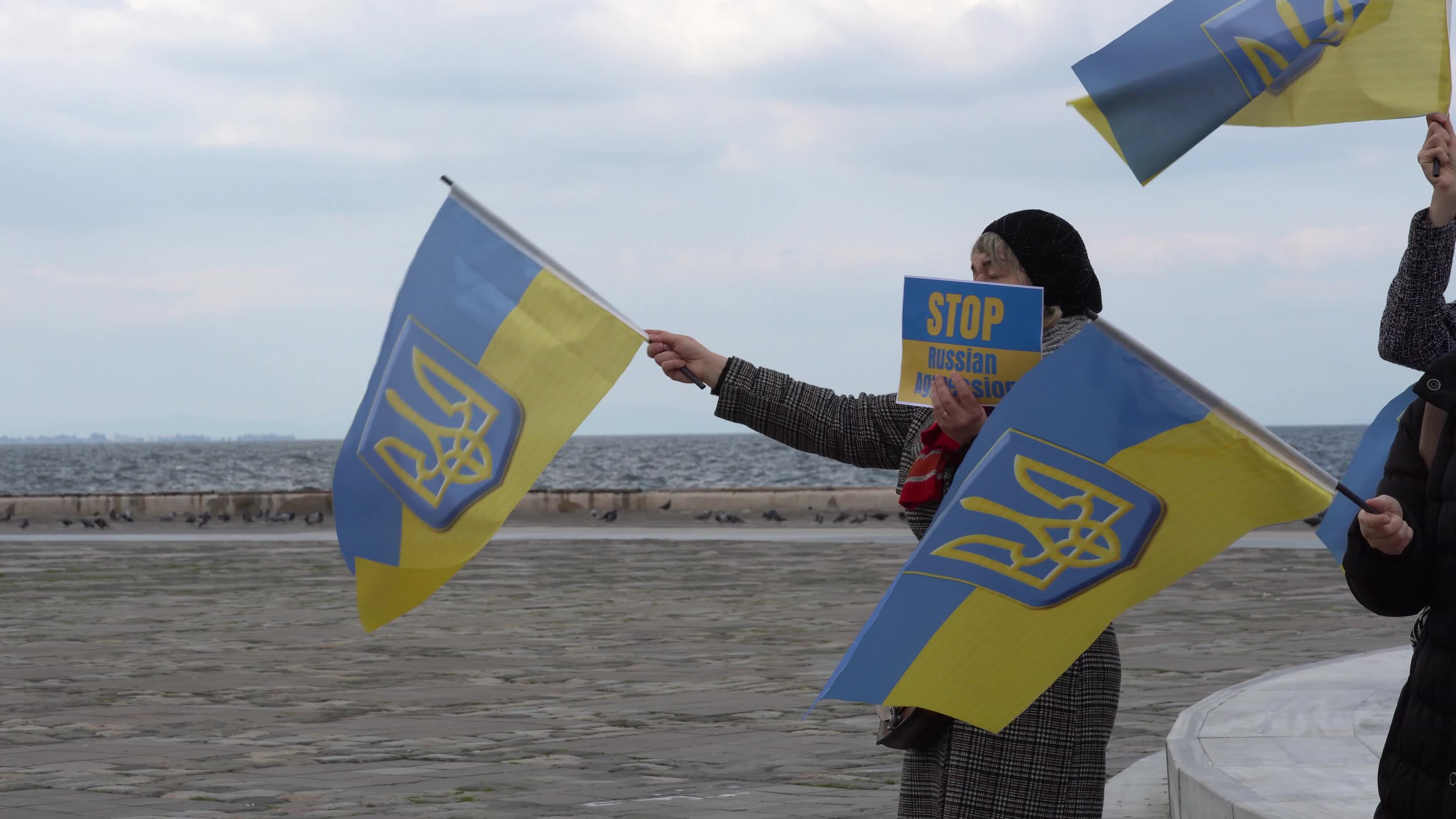 Protest of Ukrainians after Russia invades Ukraine