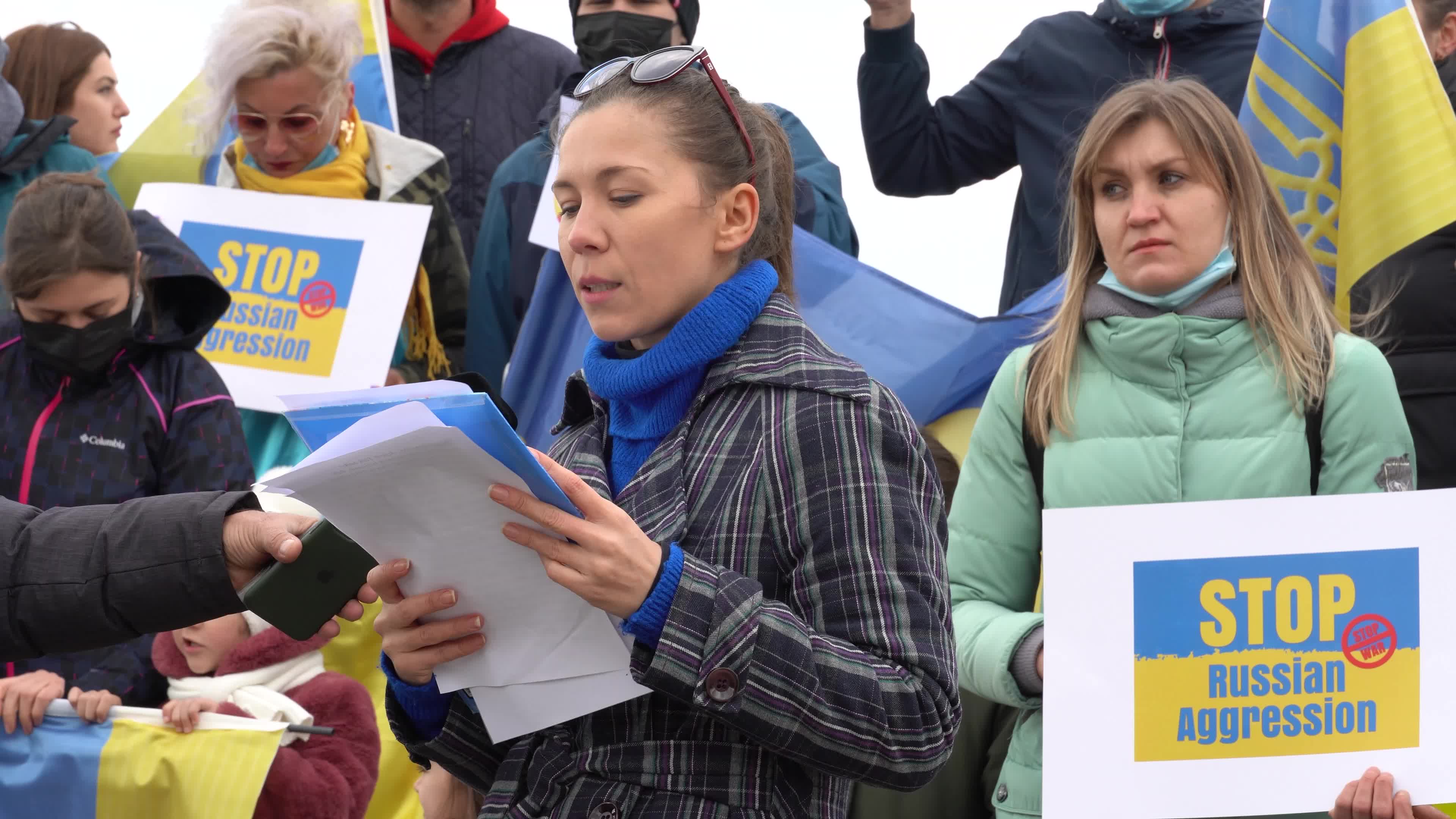 Protest of Ukrainians after Russia invades Ukraine