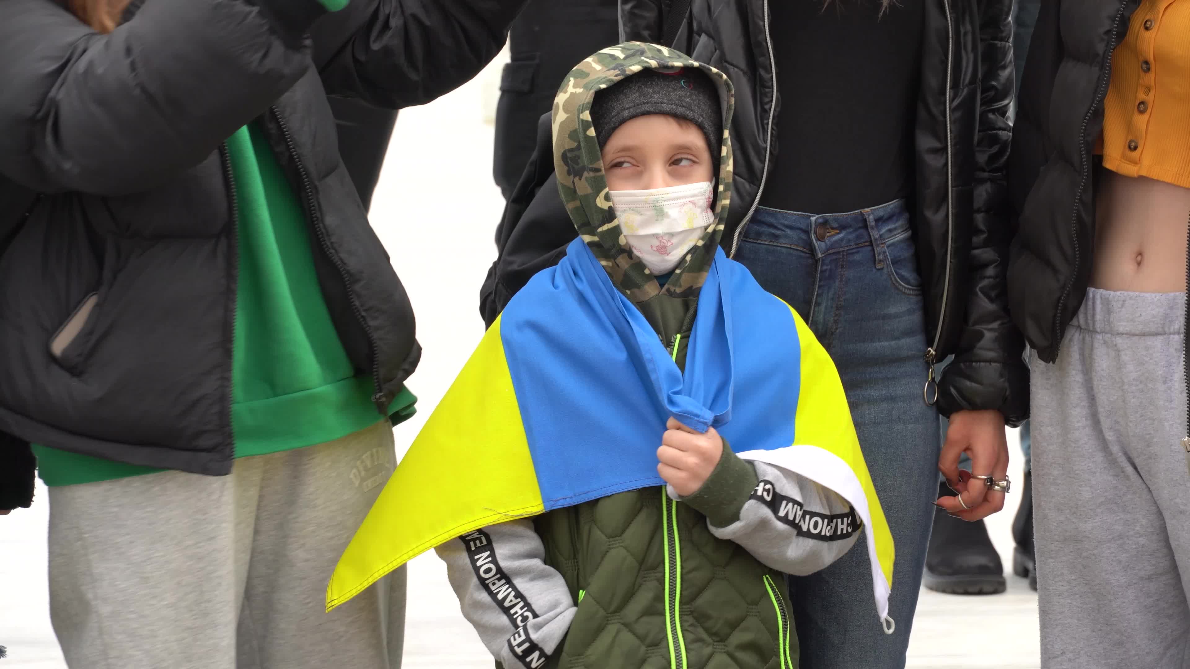 Protest of Ukrainians after Russia invades Ukraine